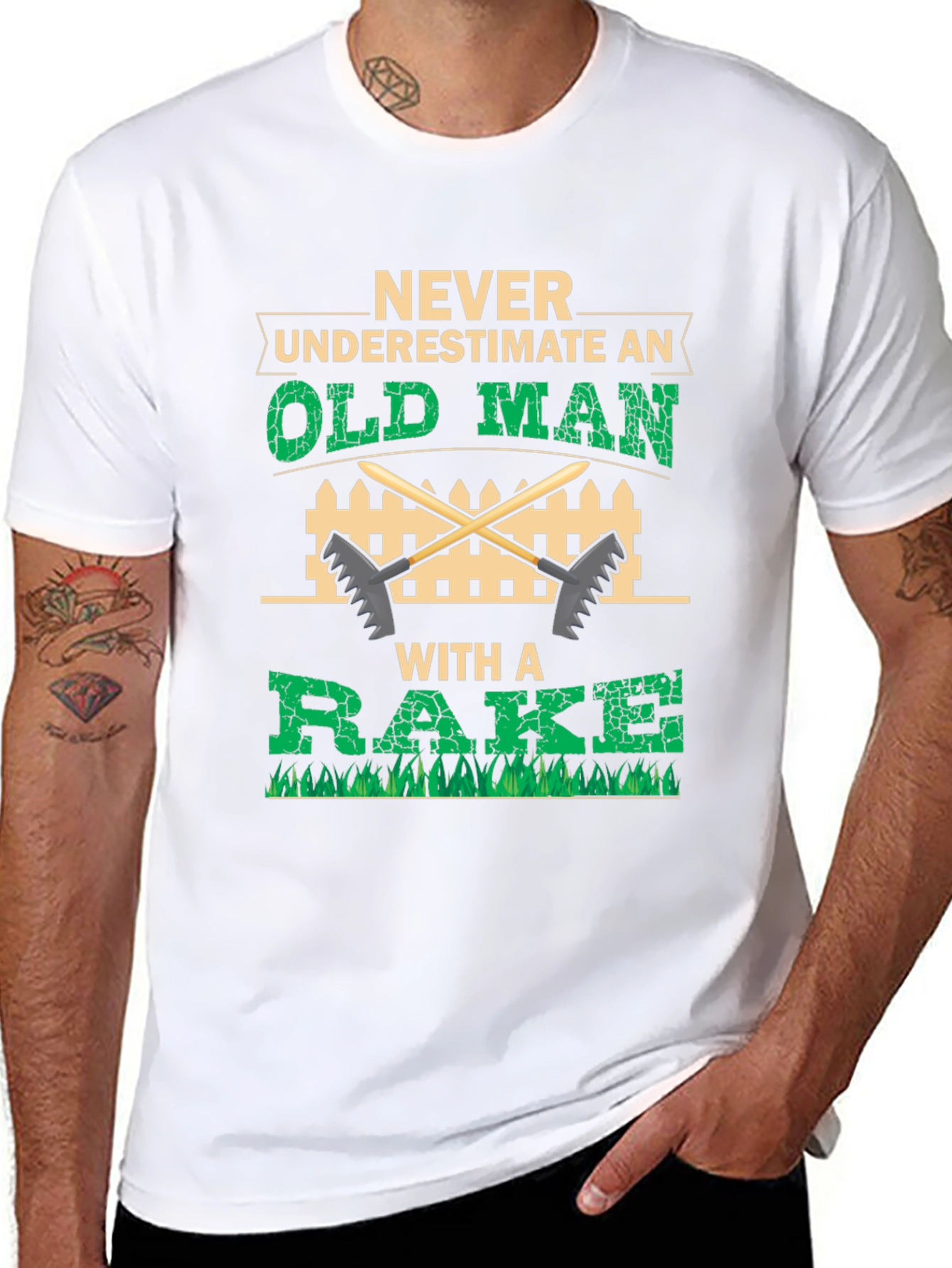 Never Underestimate Old Man With A Rake T-Shirt