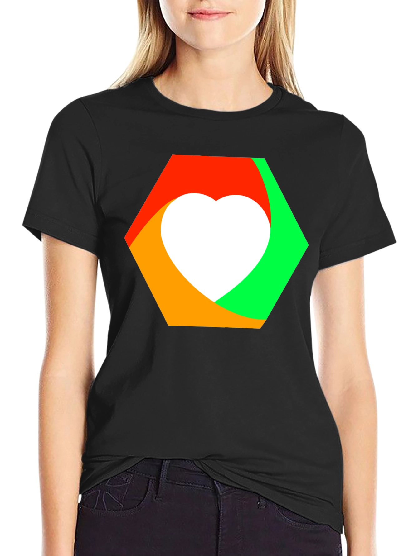 Heart Hexagon Graphic Tee - Modern Style