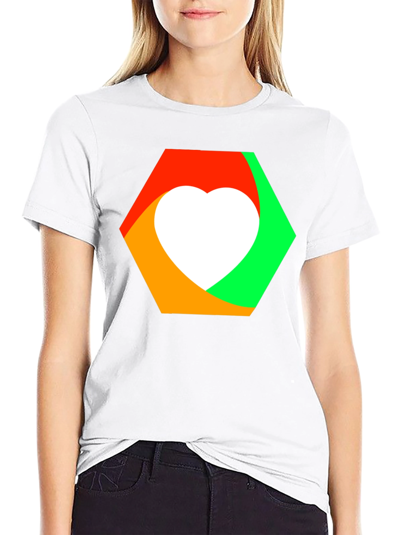 Heart Hexagon Graphic Tee - Modern Style