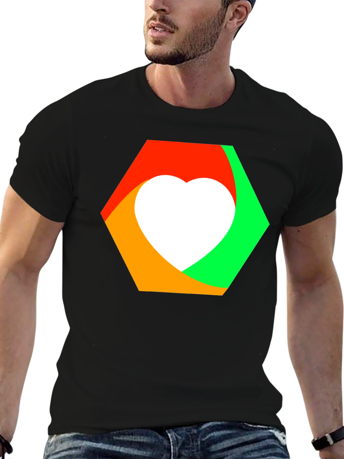 Heart Hexagon Graphic Tee - Modern Style