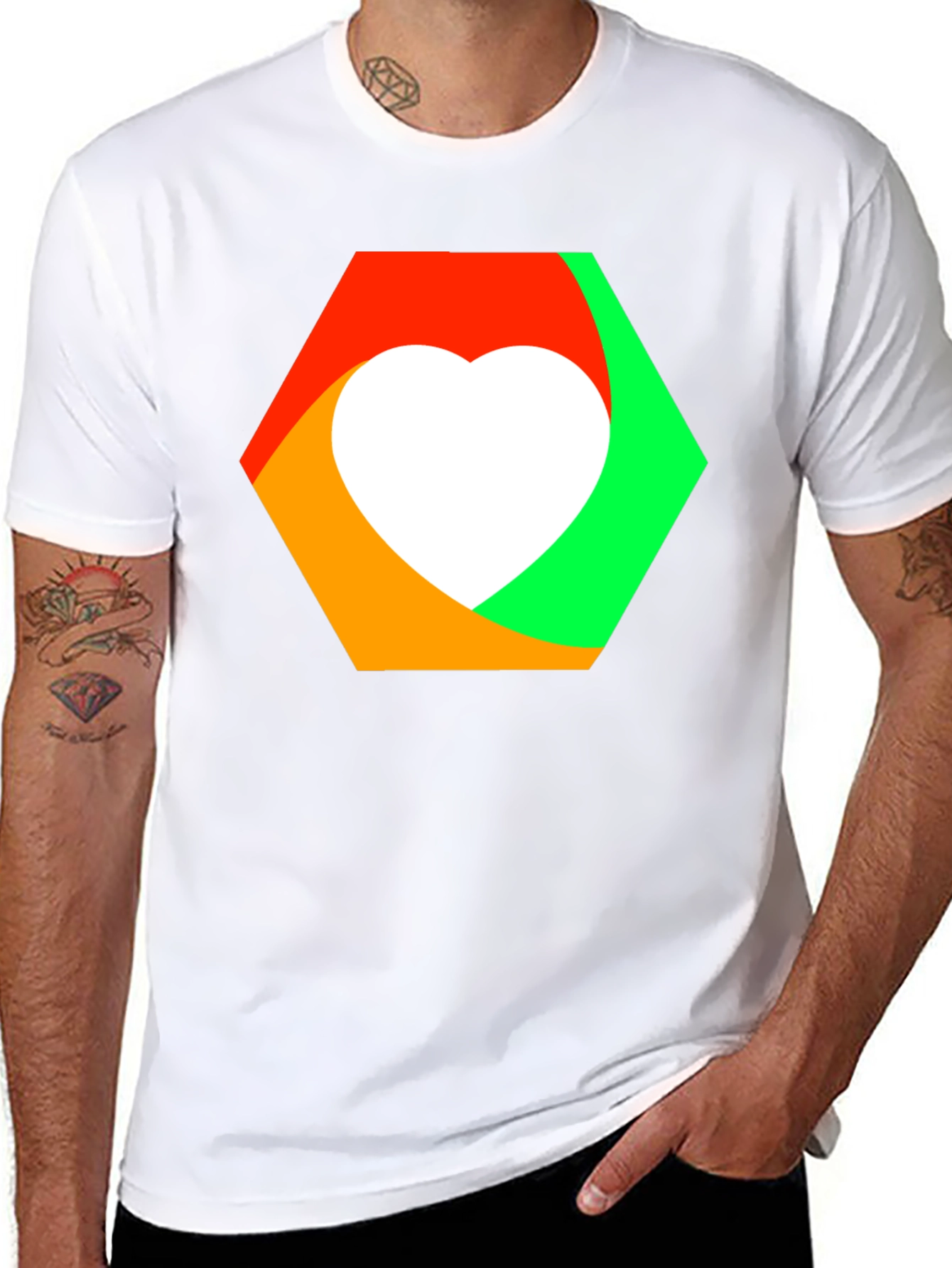 Heart Hexagon Graphic Tee - Modern Style
