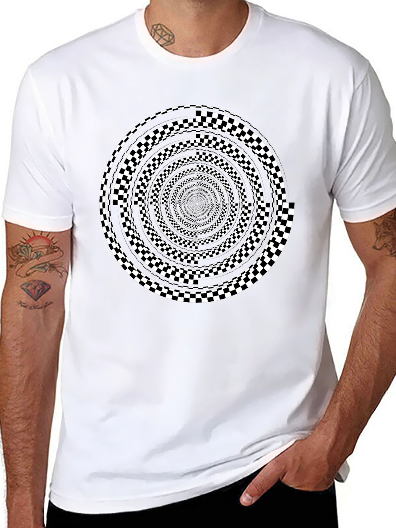 Hypnotic Spiral Graphic Tee - Black Cotton Crew Neck