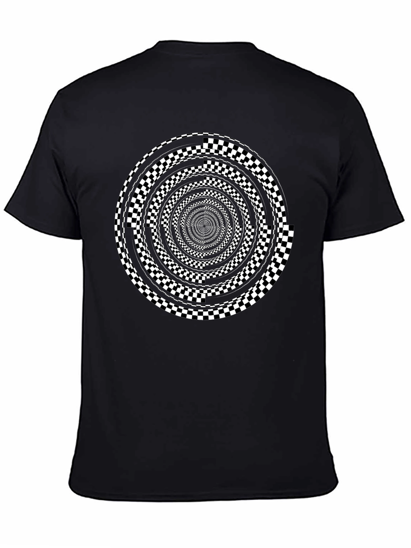 Hypnotic Spiral Graphic Tee - Black Cotton Crew Neck