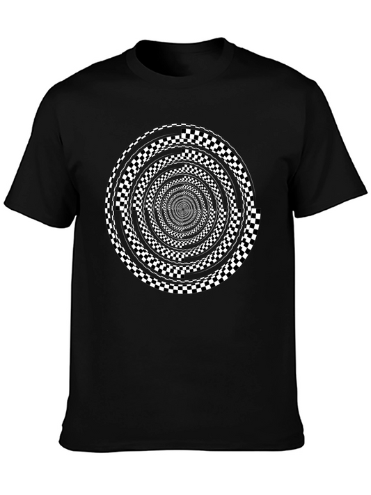 Hypnotic Spiral Graphic Tee - Black Cotton Crew Neck