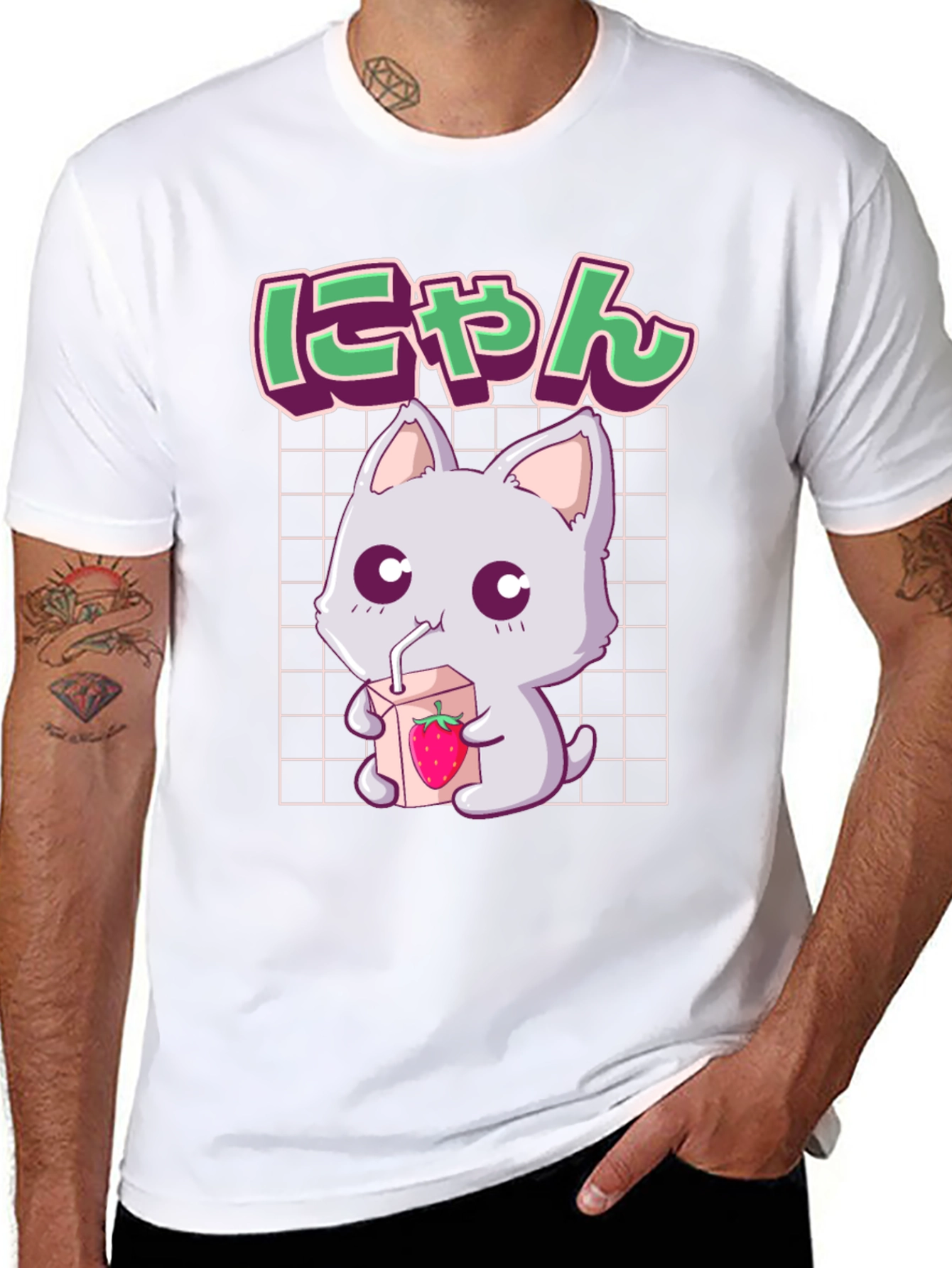 Kawaii Cat Strawberry Milk Anime Graphic Tee