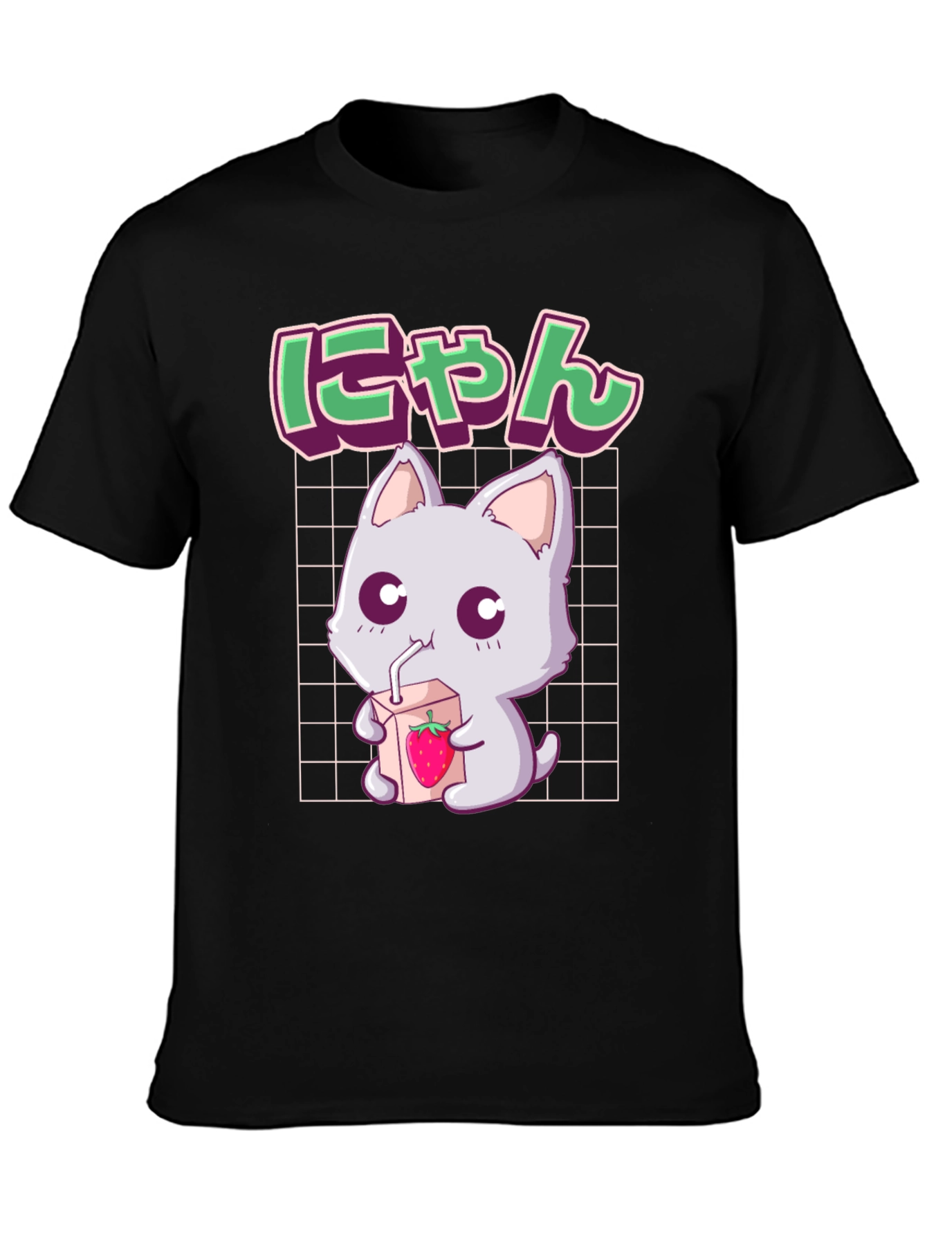 Kawaii Cat Strawberry Milk Anime Graphic Tee