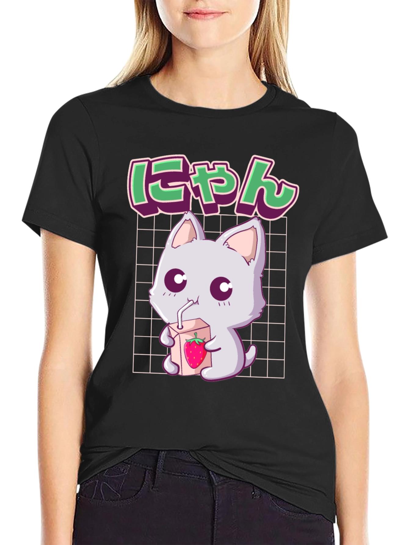 Kawaii Cat Strawberry Milk Anime Graphic Tee