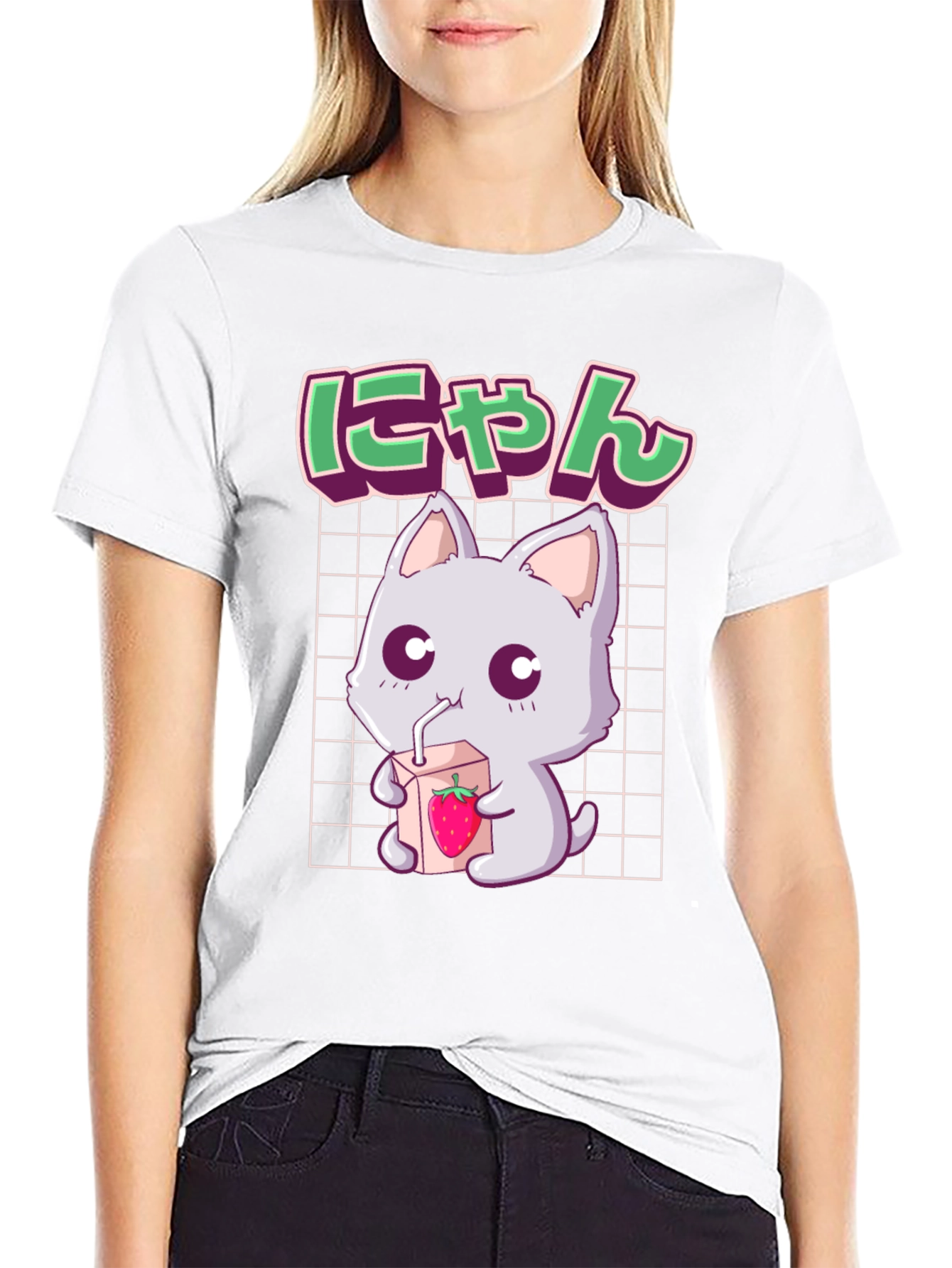 Kawaii Cat Strawberry Milk Anime Graphic Tee