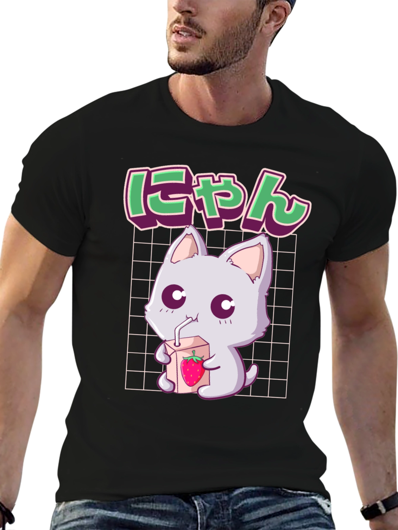 Kawaii Cat Strawberry Milk Anime Graphic Tee