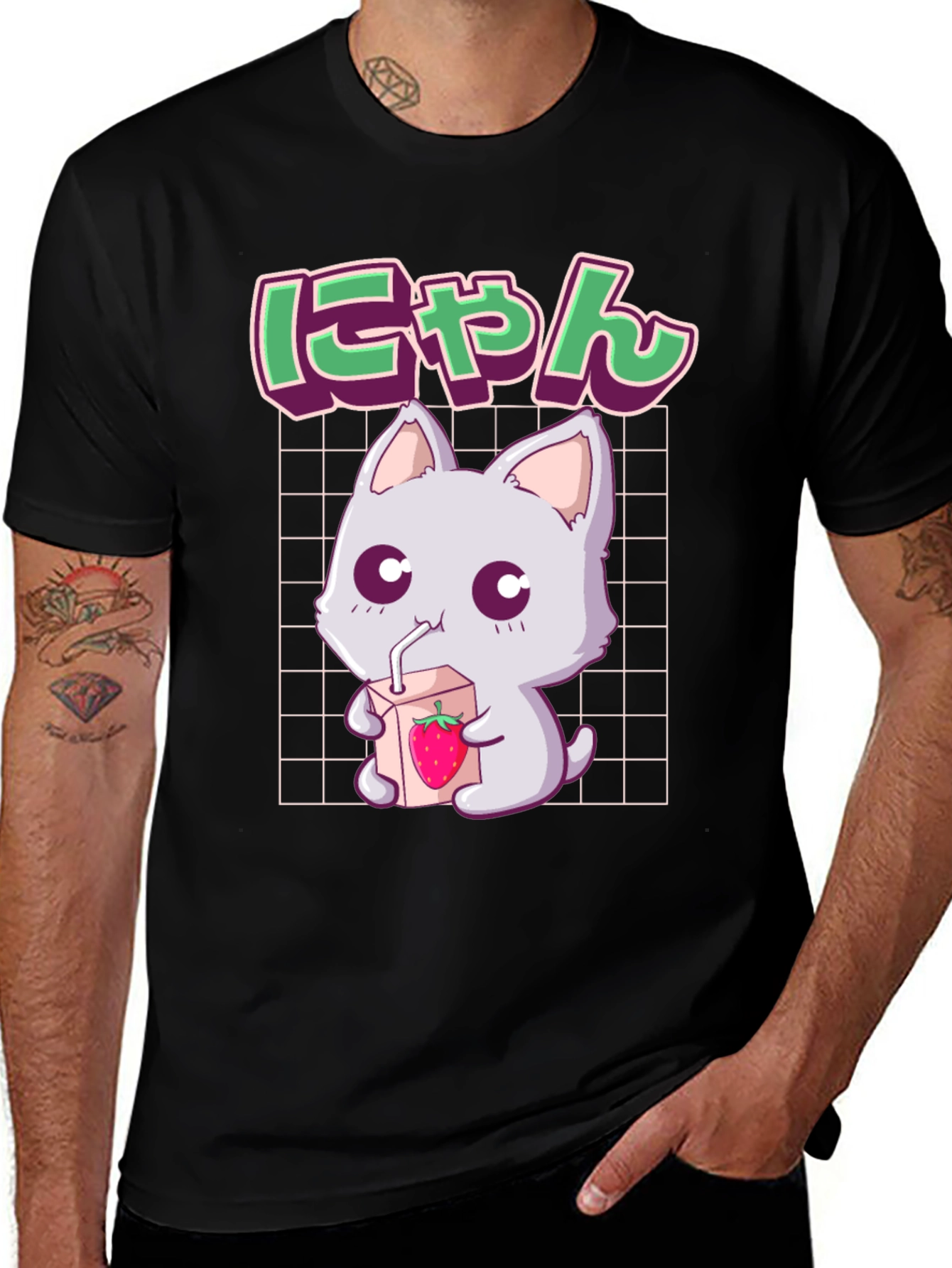 Kawaii Cat Strawberry Milk Anime Graphic Tee