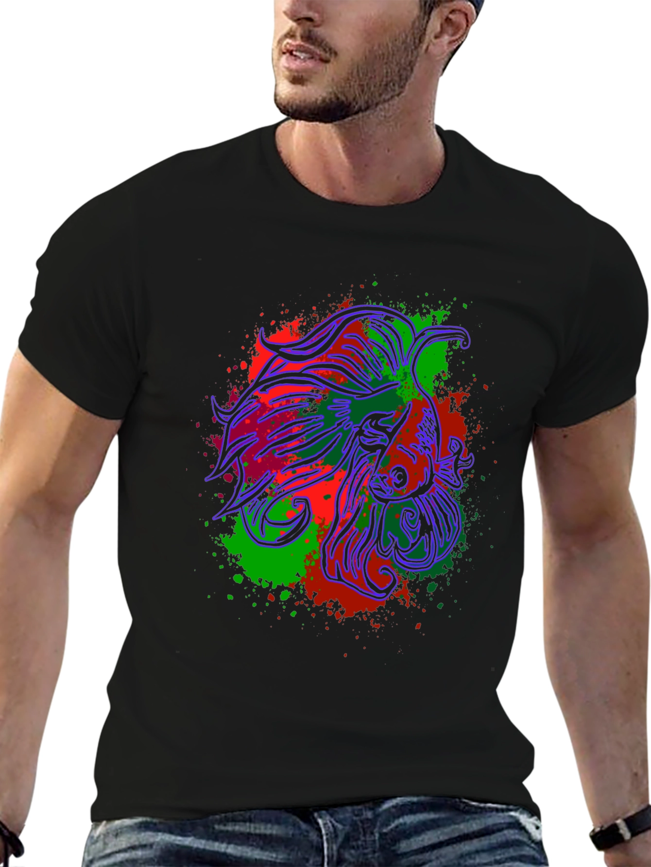 Betta Fish Graphic Tee - Mens Black Cotton T-Shirt