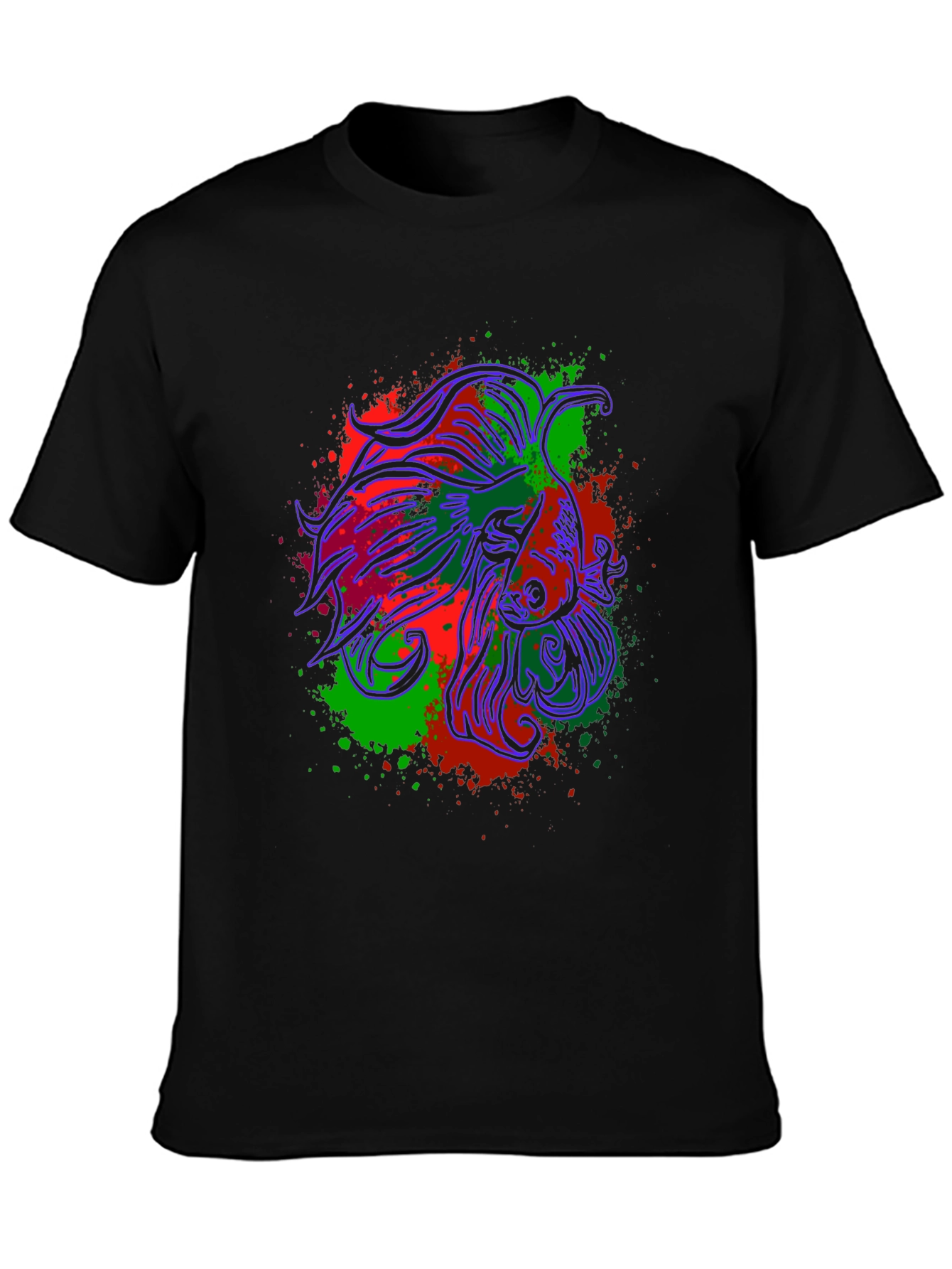 Betta Fish Graphic Tee - Mens Black Cotton T-Shirt