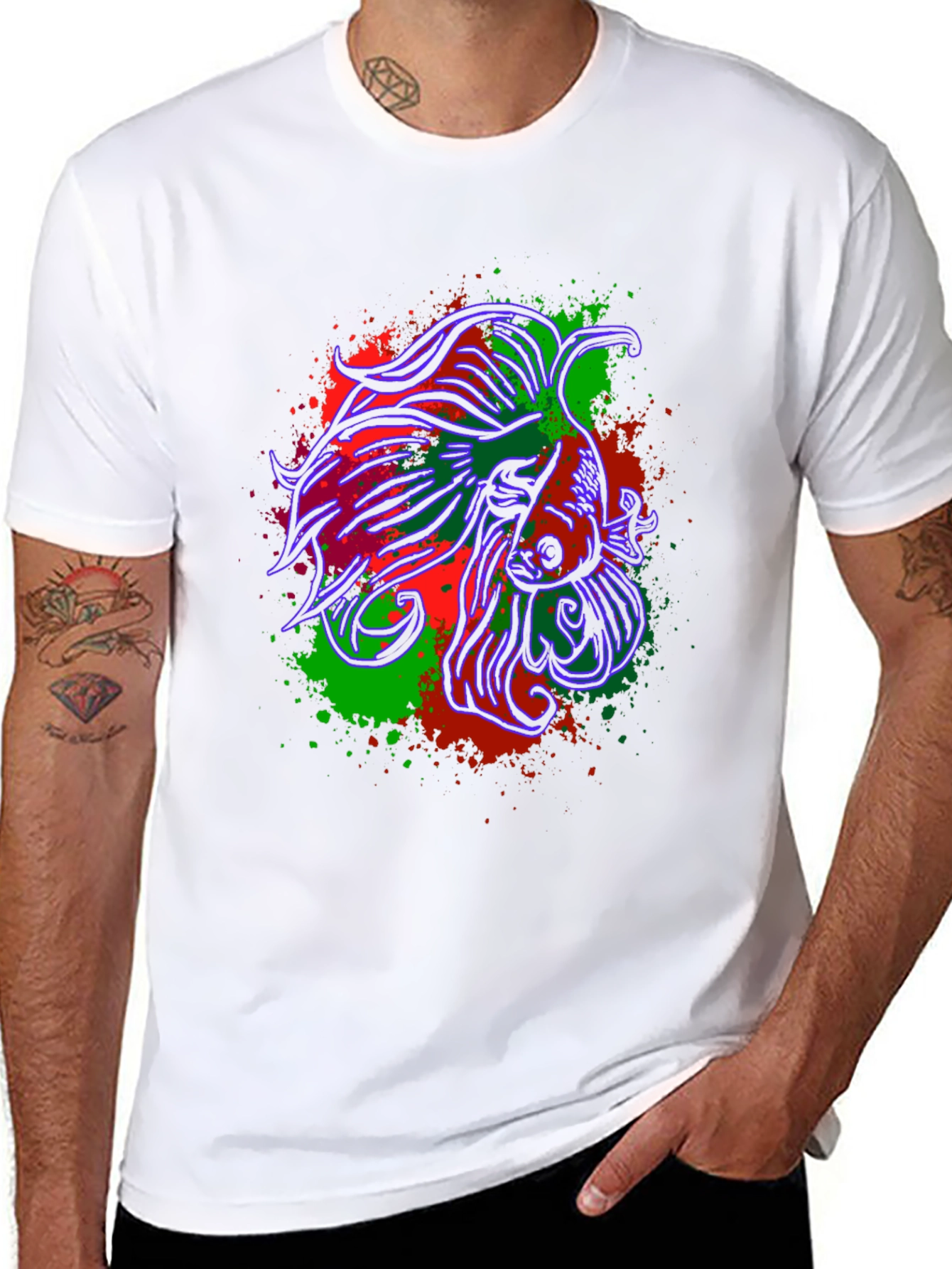 Betta Fish Graphic Tee - Mens Black Cotton T-Shirt