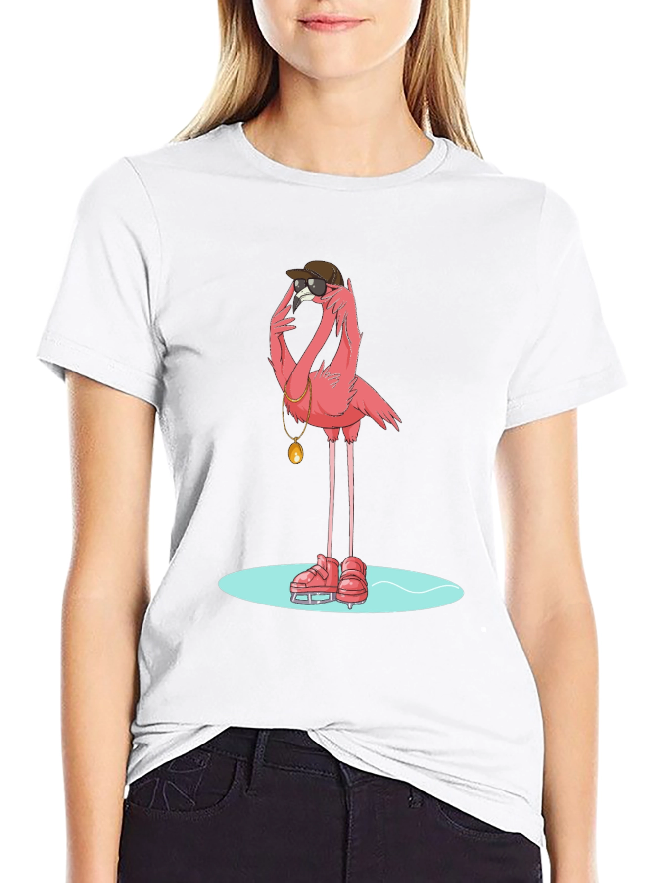 Cool Flamingo Skater Black T-Shirt