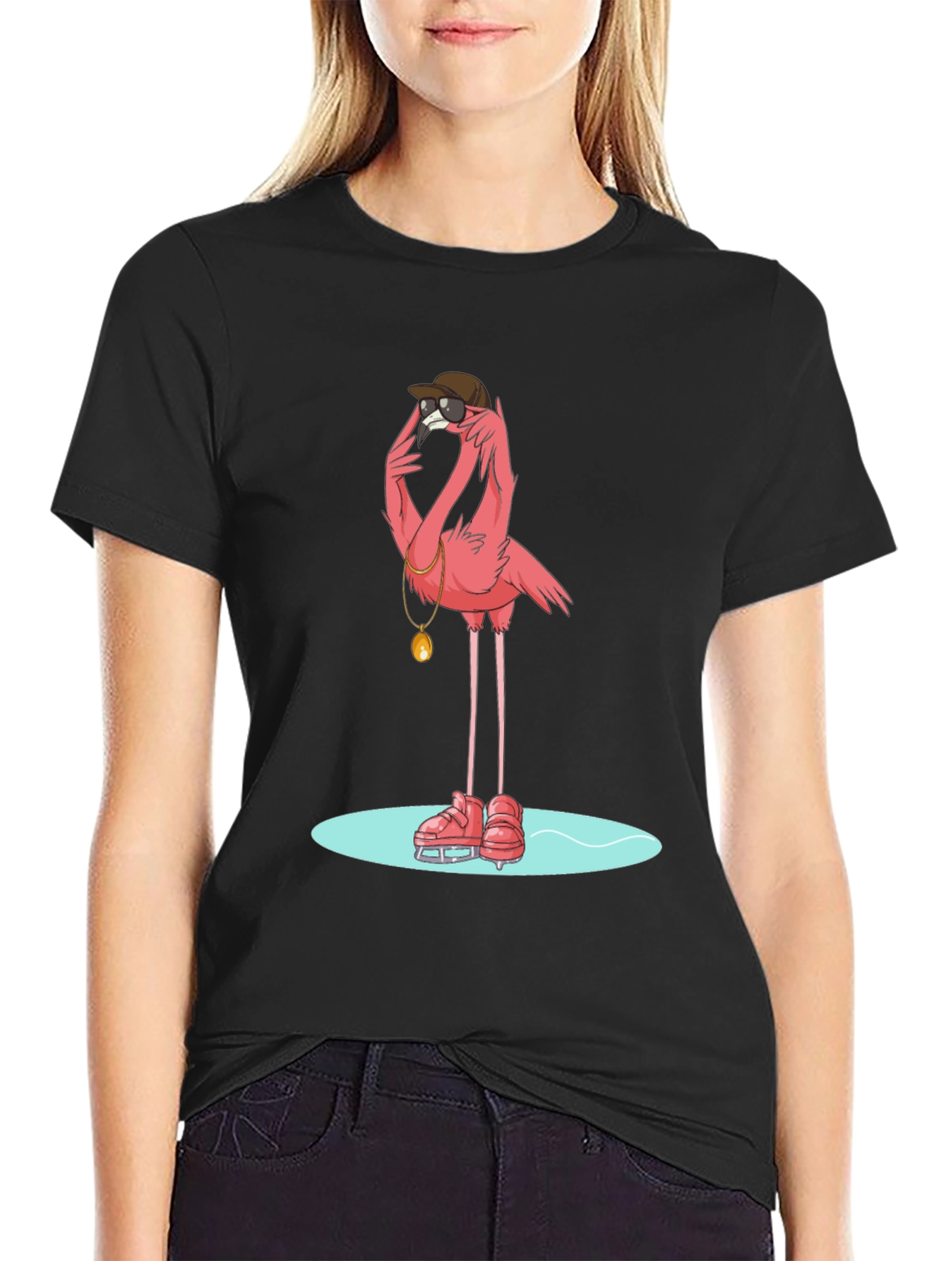Cool Flamingo Skater Black T-Shirt
