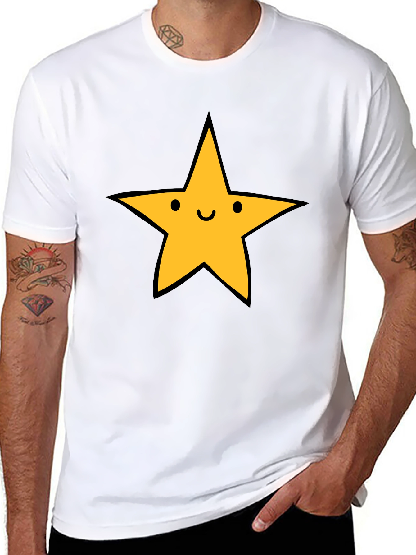 Happy Star Graphic Tee - Black Casual T-Shirt