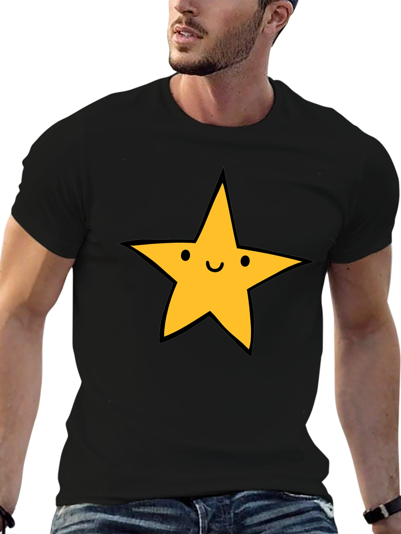 Happy Star Graphic Tee - Black Casual T-Shirt