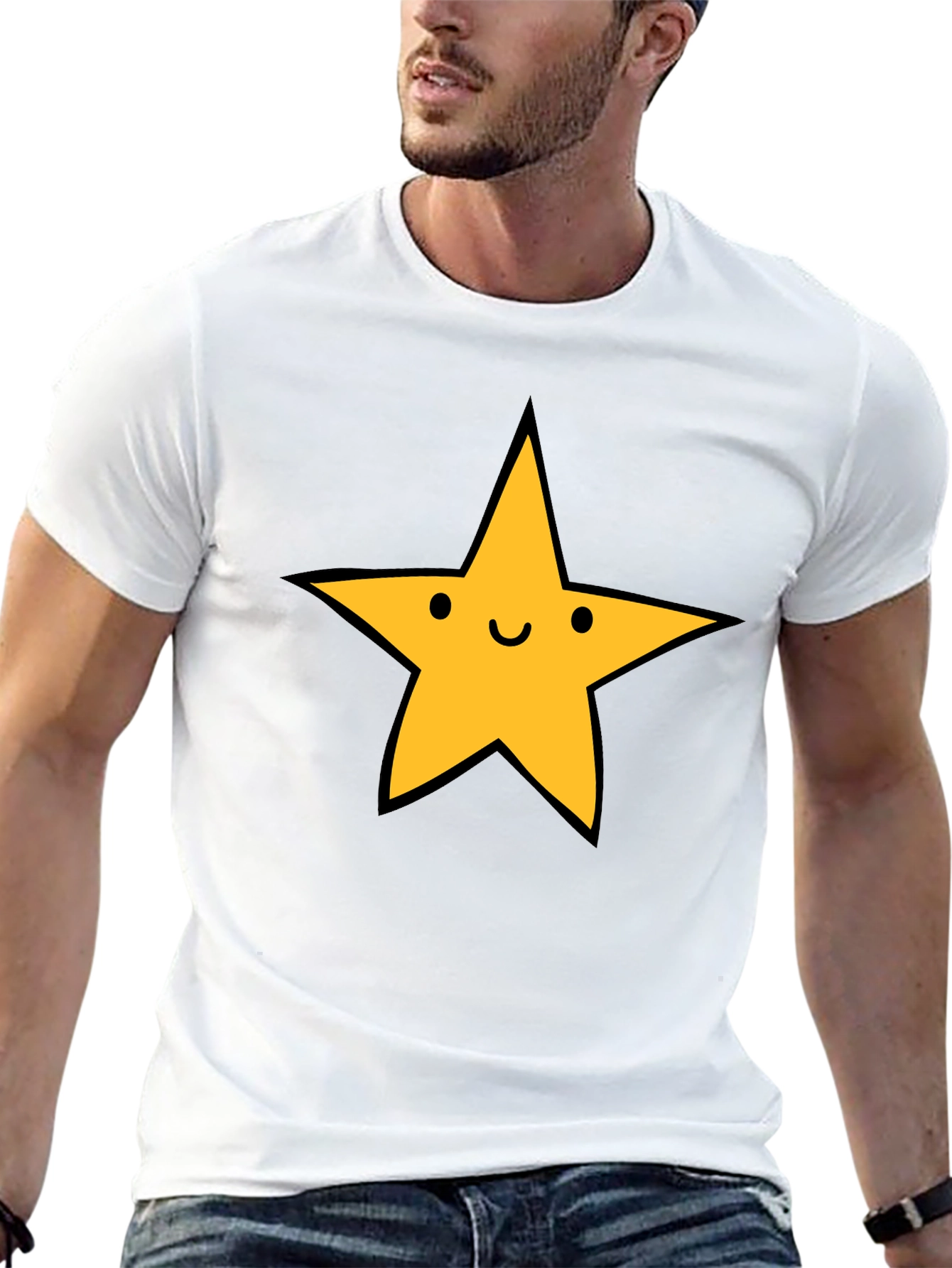 Happy Star Graphic Tee - Black Casual T-Shirt