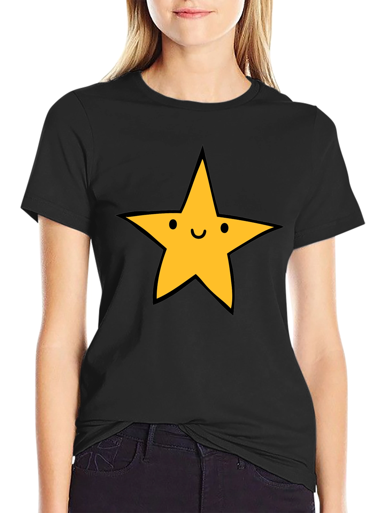 Happy Star Graphic Tee - Black Casual T-Shirt