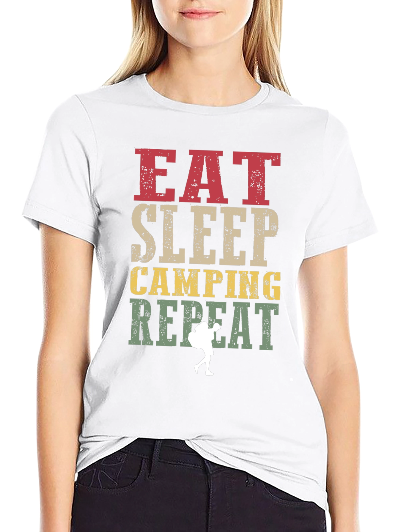 Eat Sleep Camping Repeat Black Graphic T-Shirt