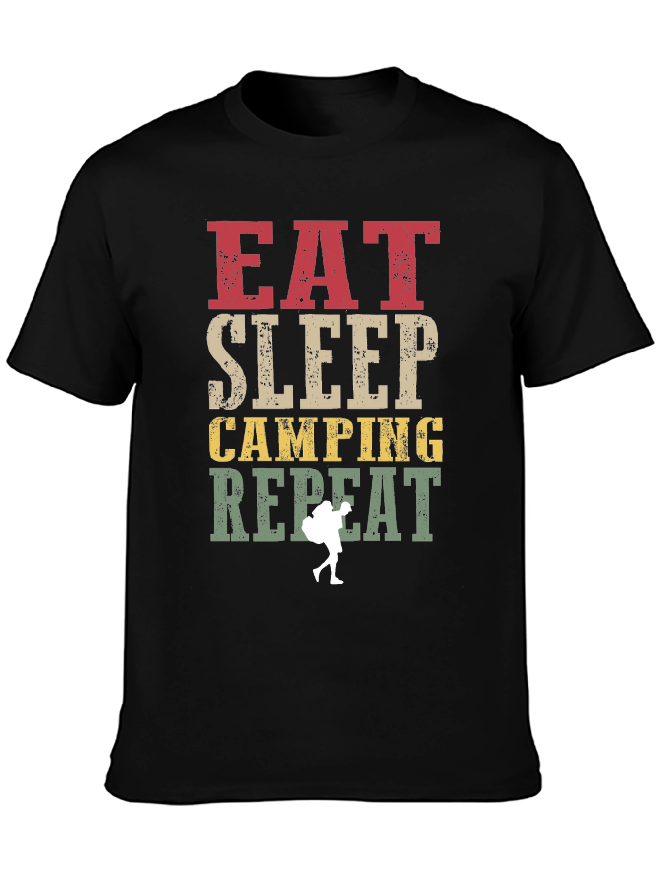 Eat Sleep Camping Repeat Black Graphic T-Shirt