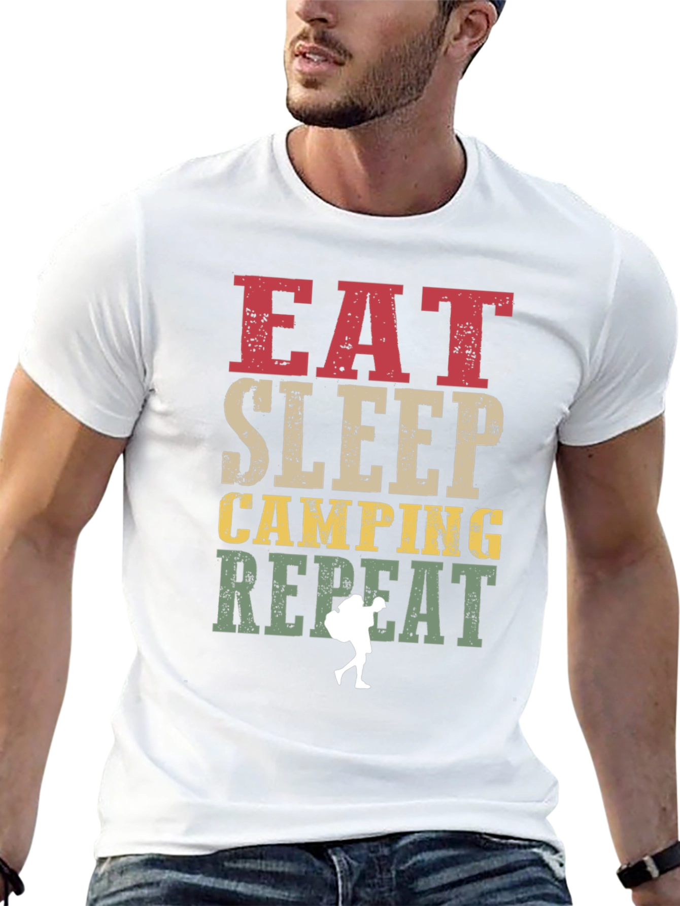 Eat Sleep Camping Repeat Black Graphic T-Shirt