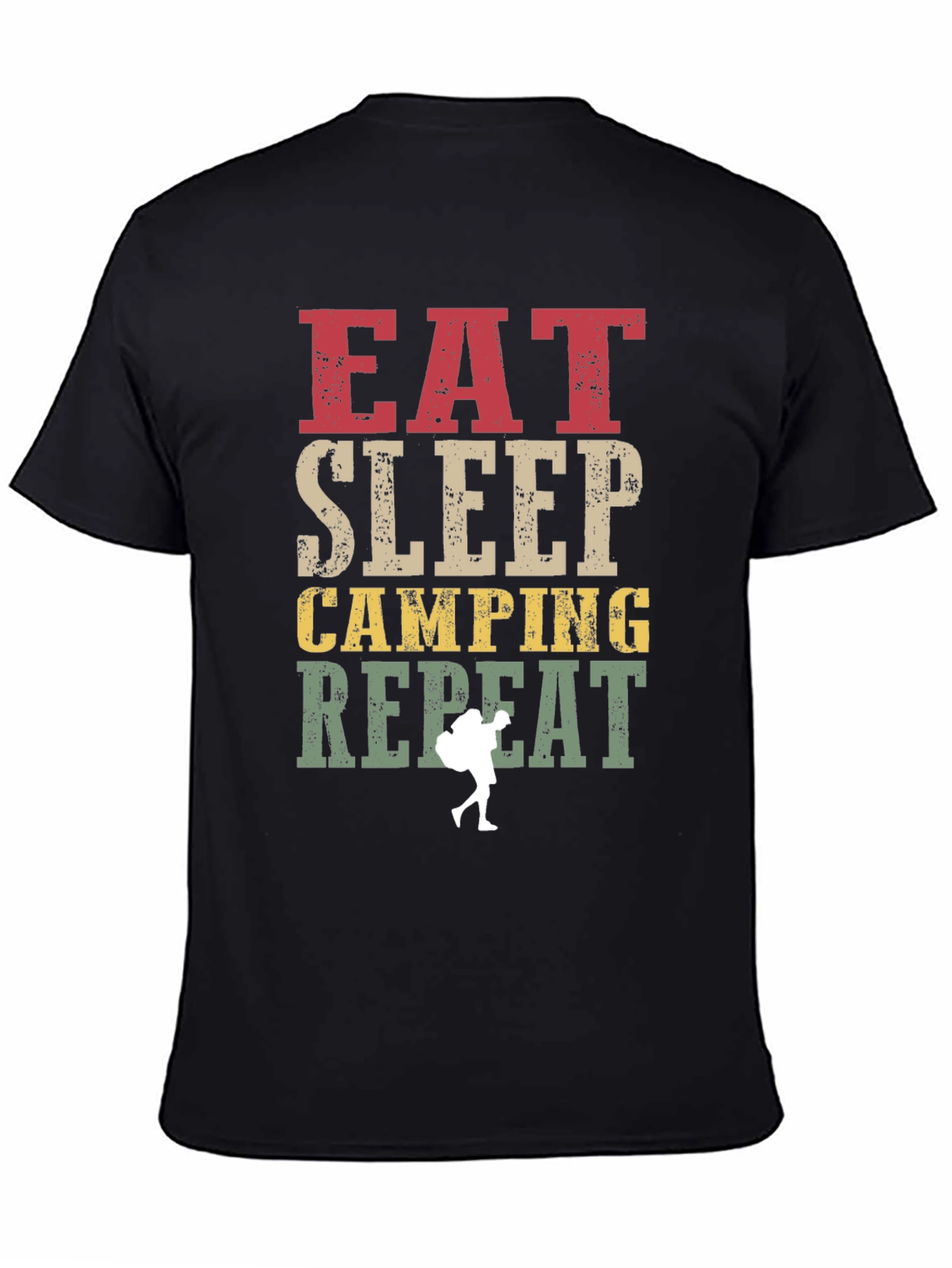 Eat Sleep Camping Repeat Black Graphic T-Shirt
