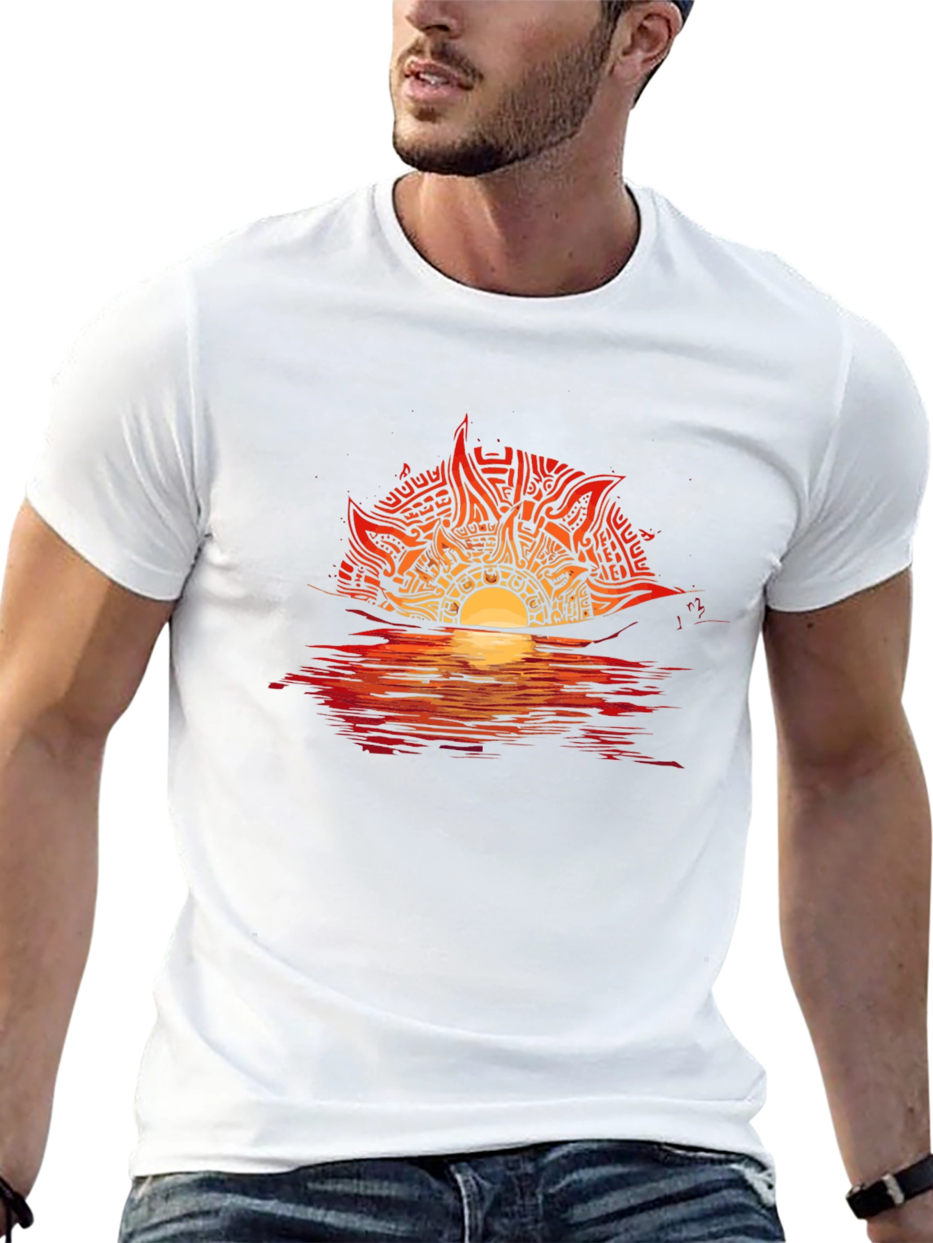 Sunset Graphic Tee - Unique Tribal Sun Design