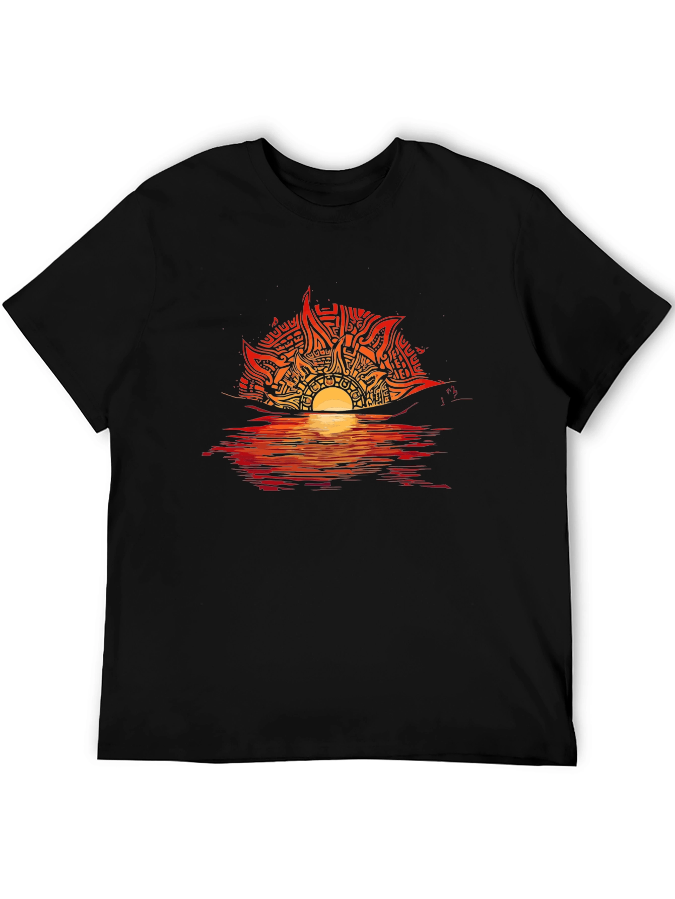 Sunset Graphic Tee - Unique Tribal Sun Design