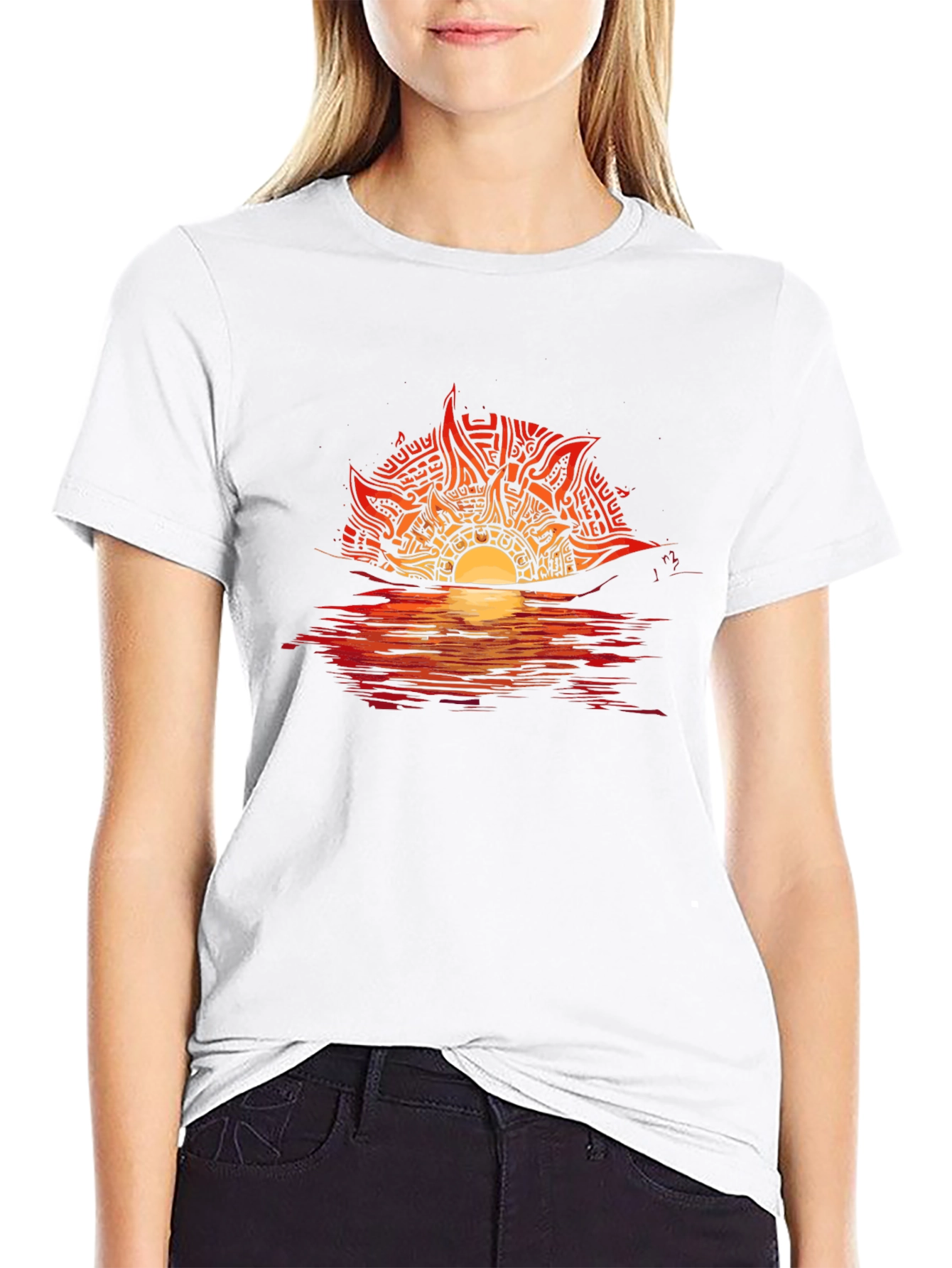Sunset Graphic Tee - Unique Tribal Sun Design