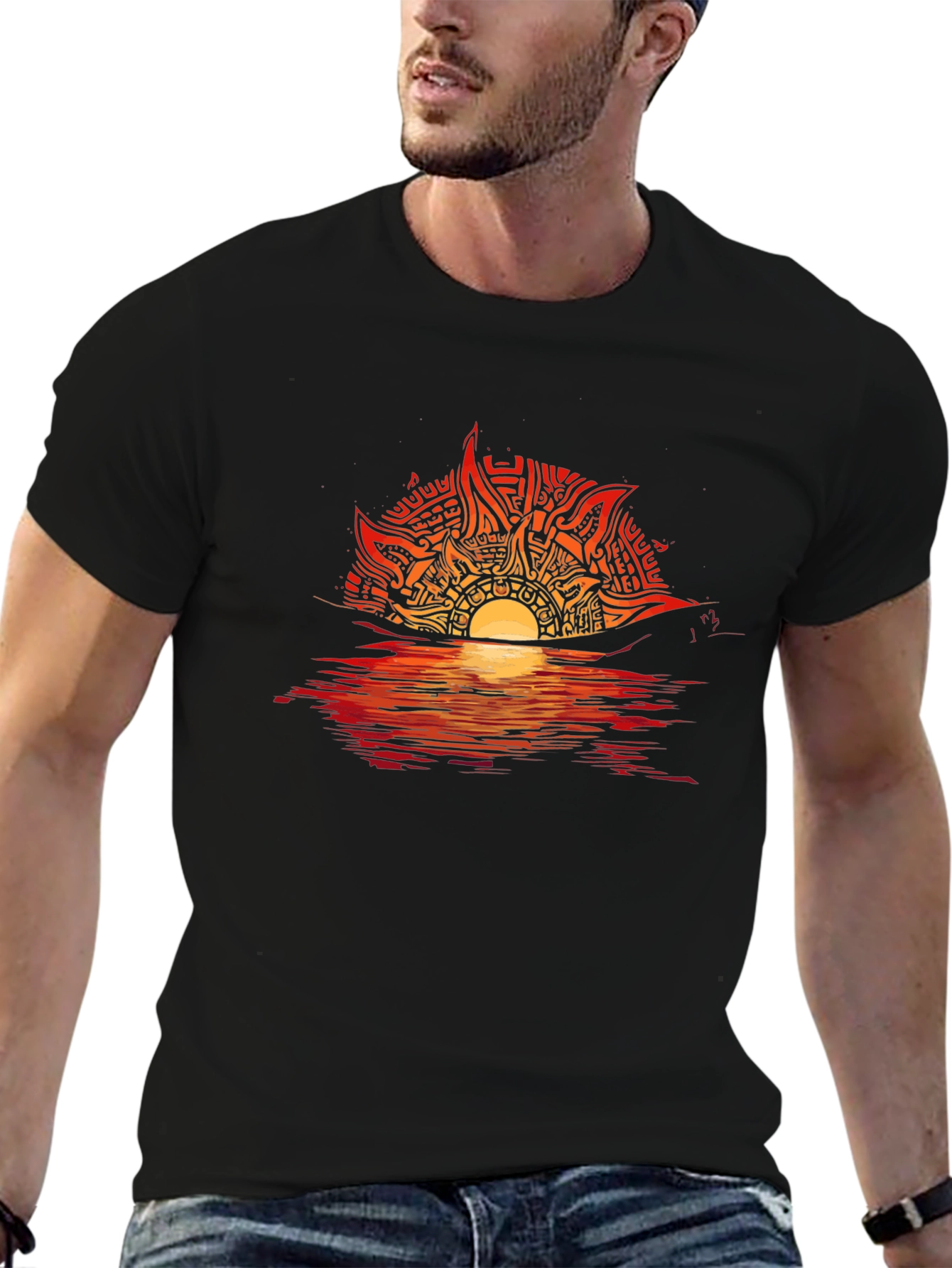 Sunset Graphic Tee - Unique Tribal Sun Design