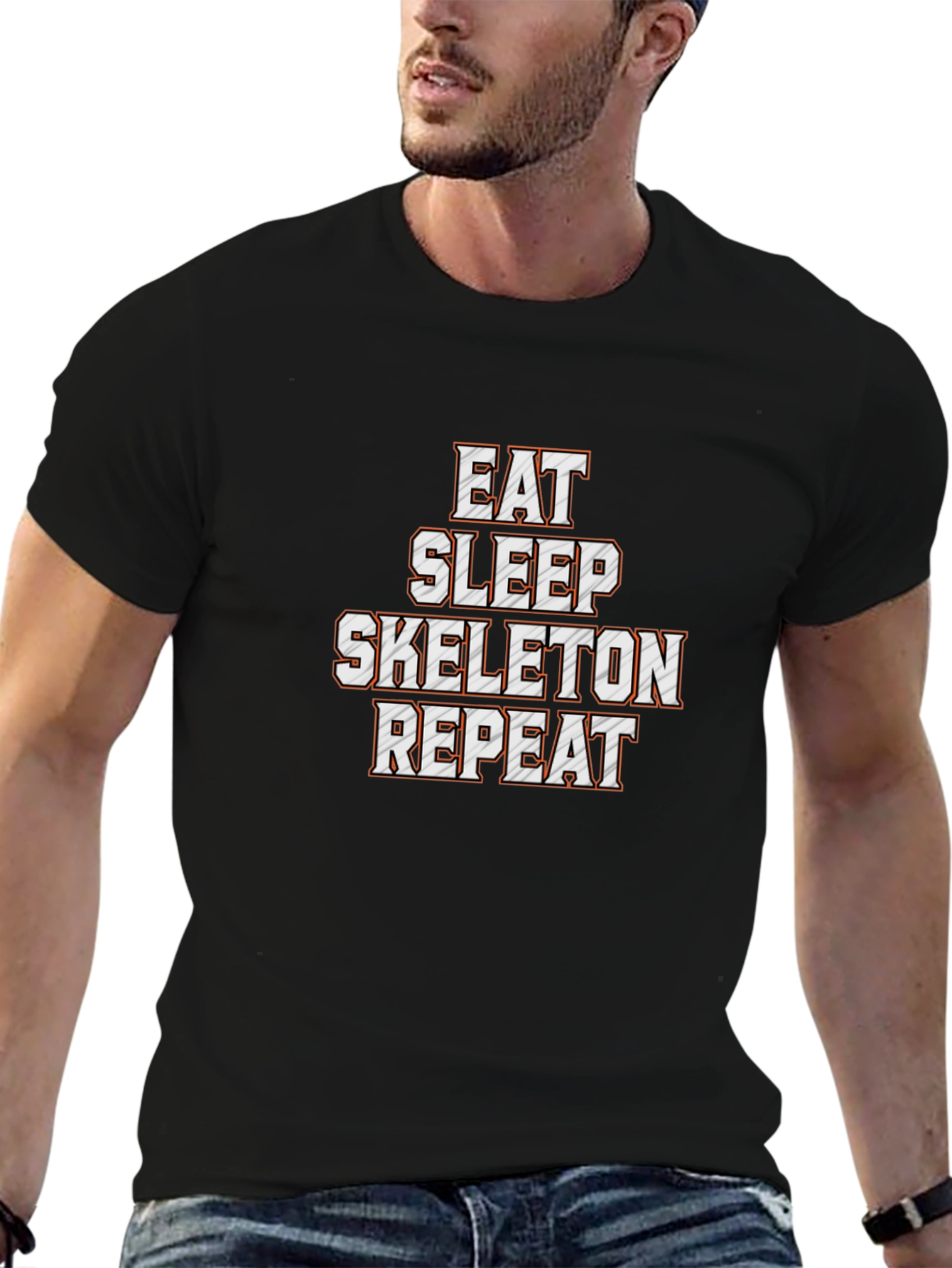 Eat Sleep Skeleton Repeat Black Graphic Tee