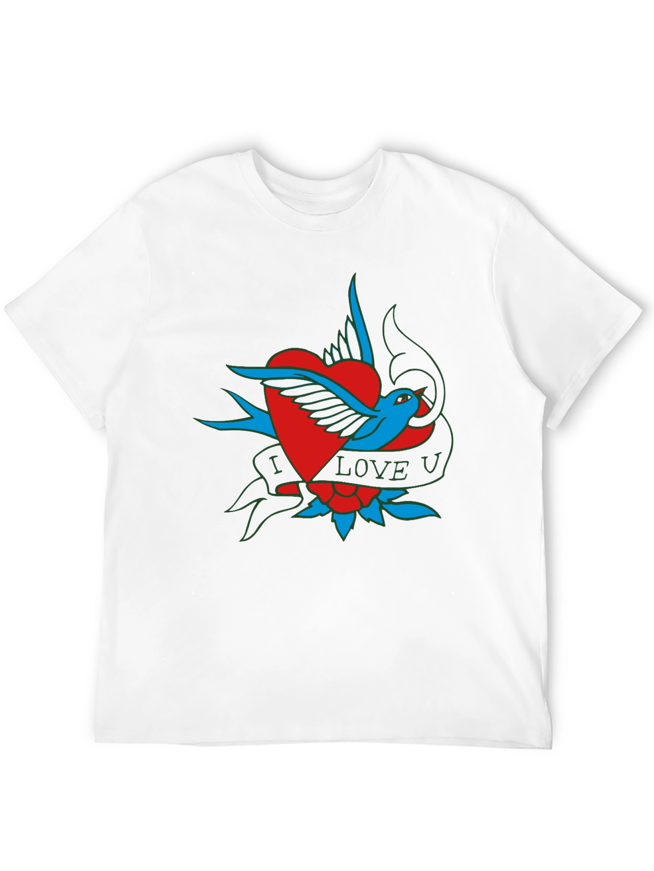 Black I Love U Bird Heart Graphic T-Shirt