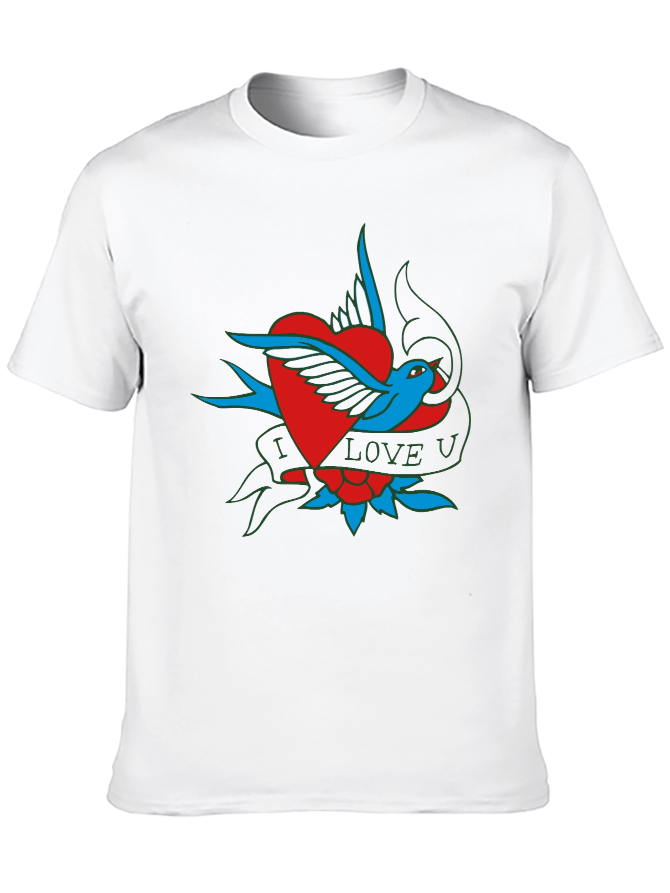 Black I Love U Bird Heart Graphic T-Shirt