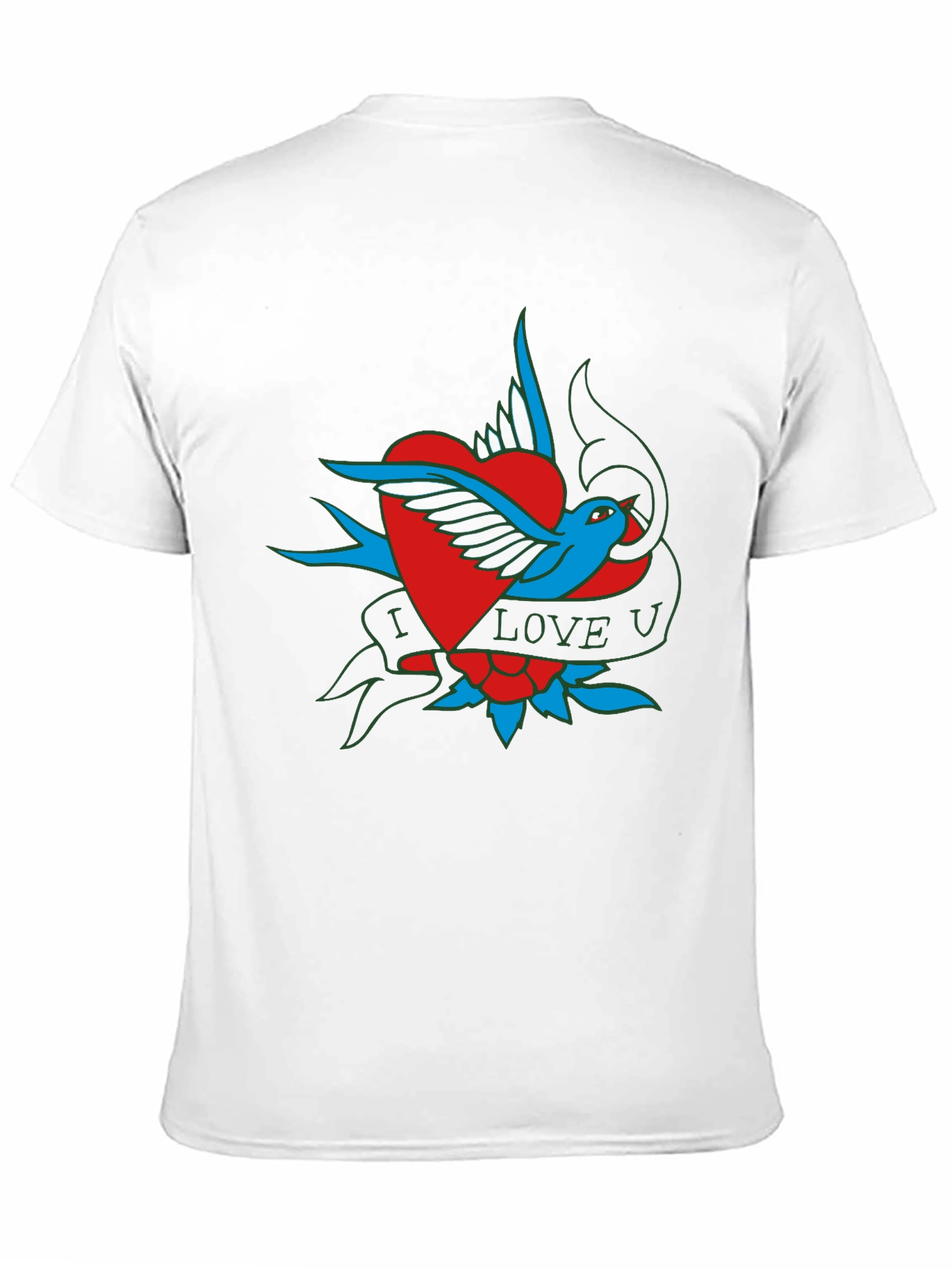 Black I Love U Bird Heart Graphic T-Shirt