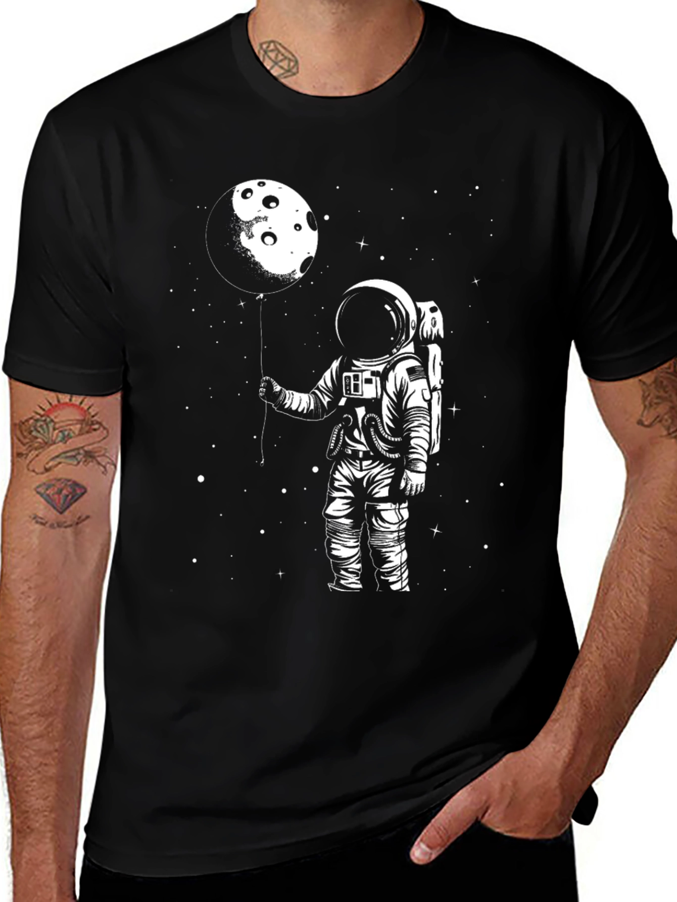 Astronaut Moon Balloon Graphic T-Shirt
