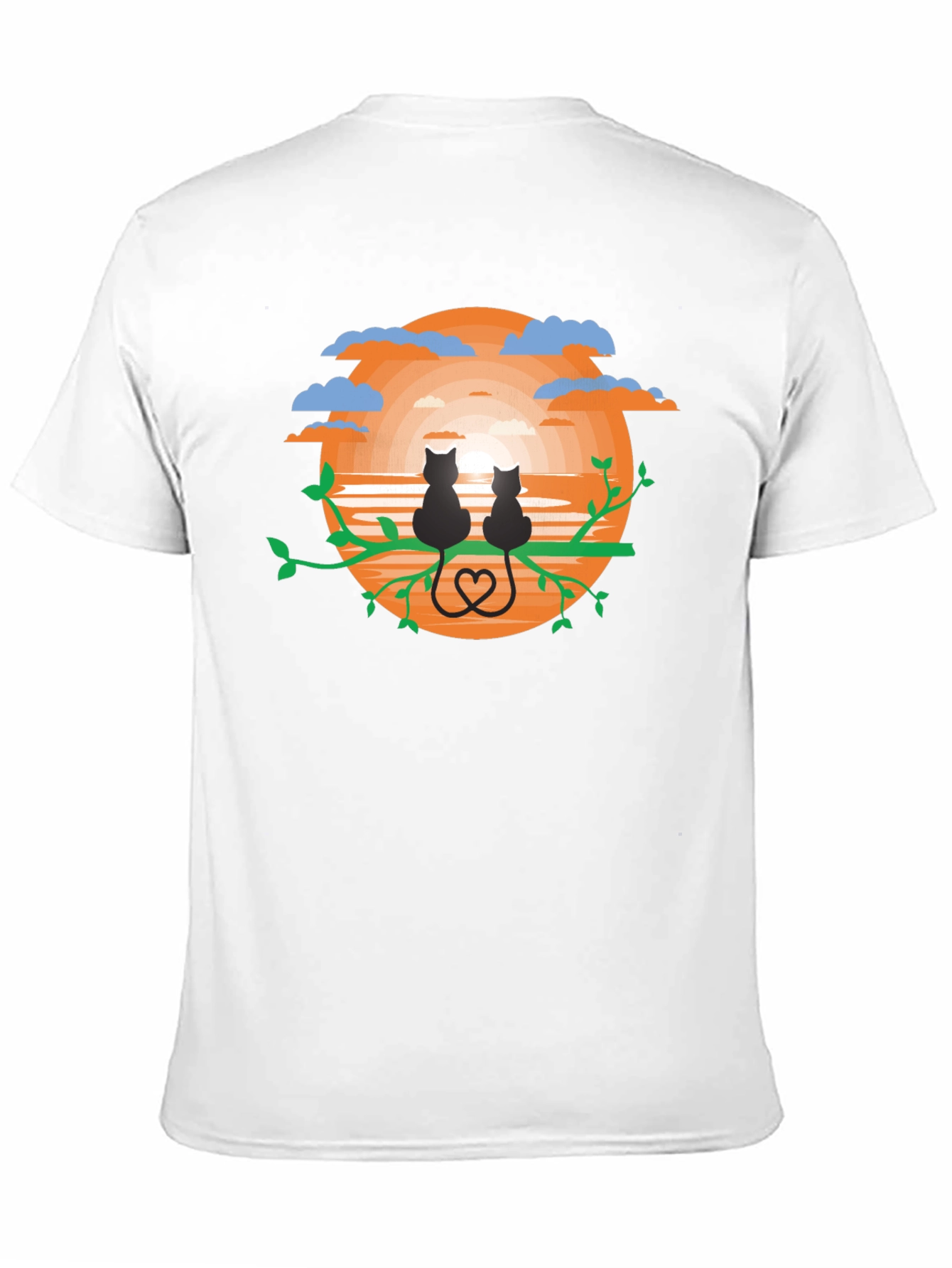 Sunset Cats Graphic Tee - Black Cotton Comfort