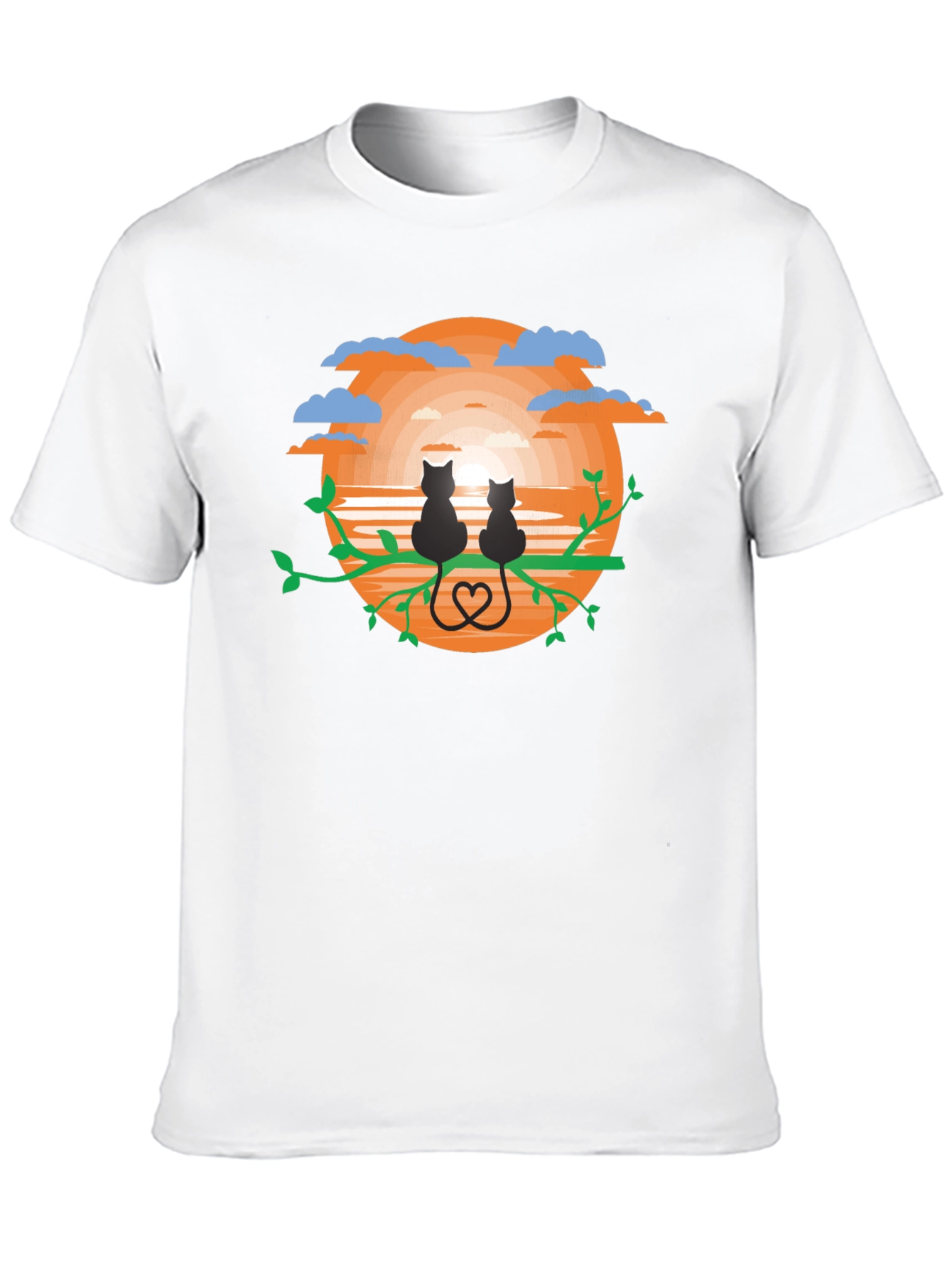 Sunset Cats Graphic Tee - Black Cotton Comfort
