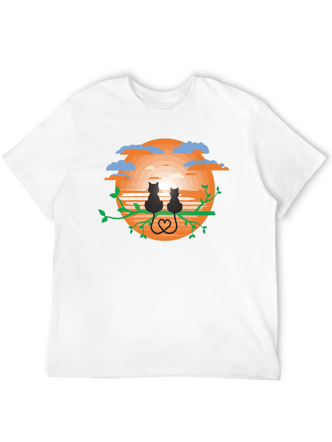 Sunset Cats Graphic Tee - Black Cotton Comfort