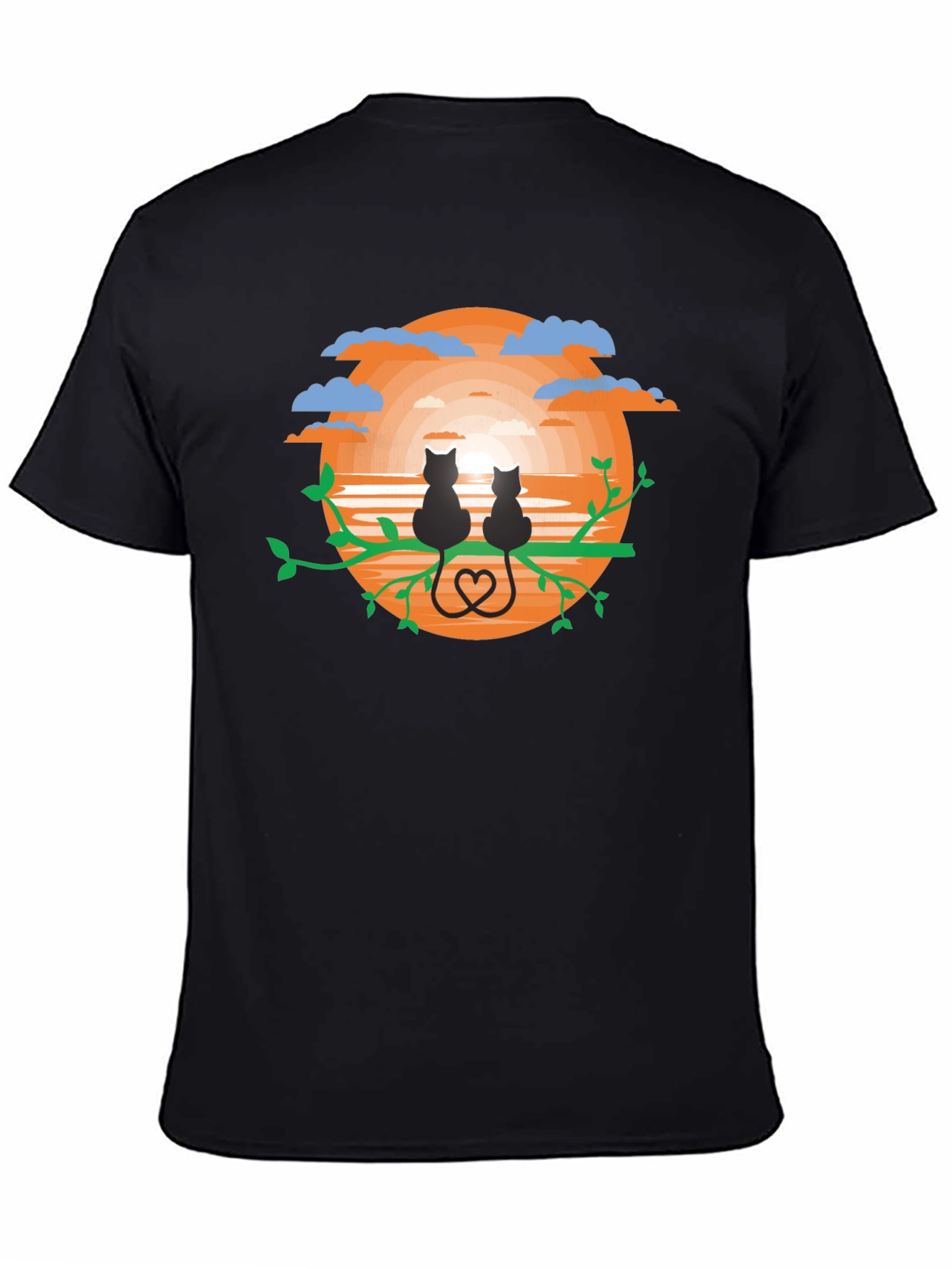 Sunset Cats Graphic Tee - Black Cotton Comfort