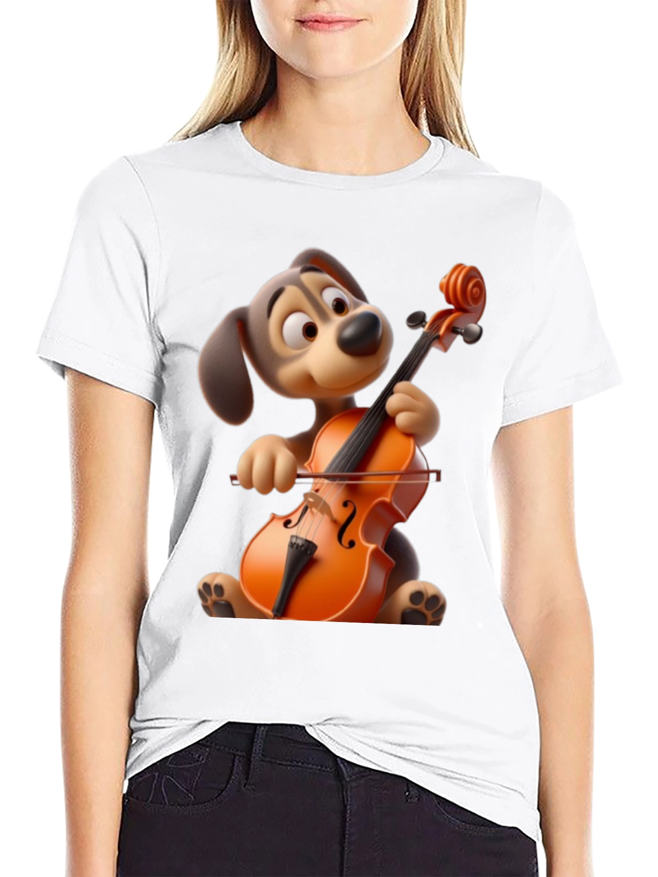Dog Playing Cello Graphic Tee - Cartoon Style