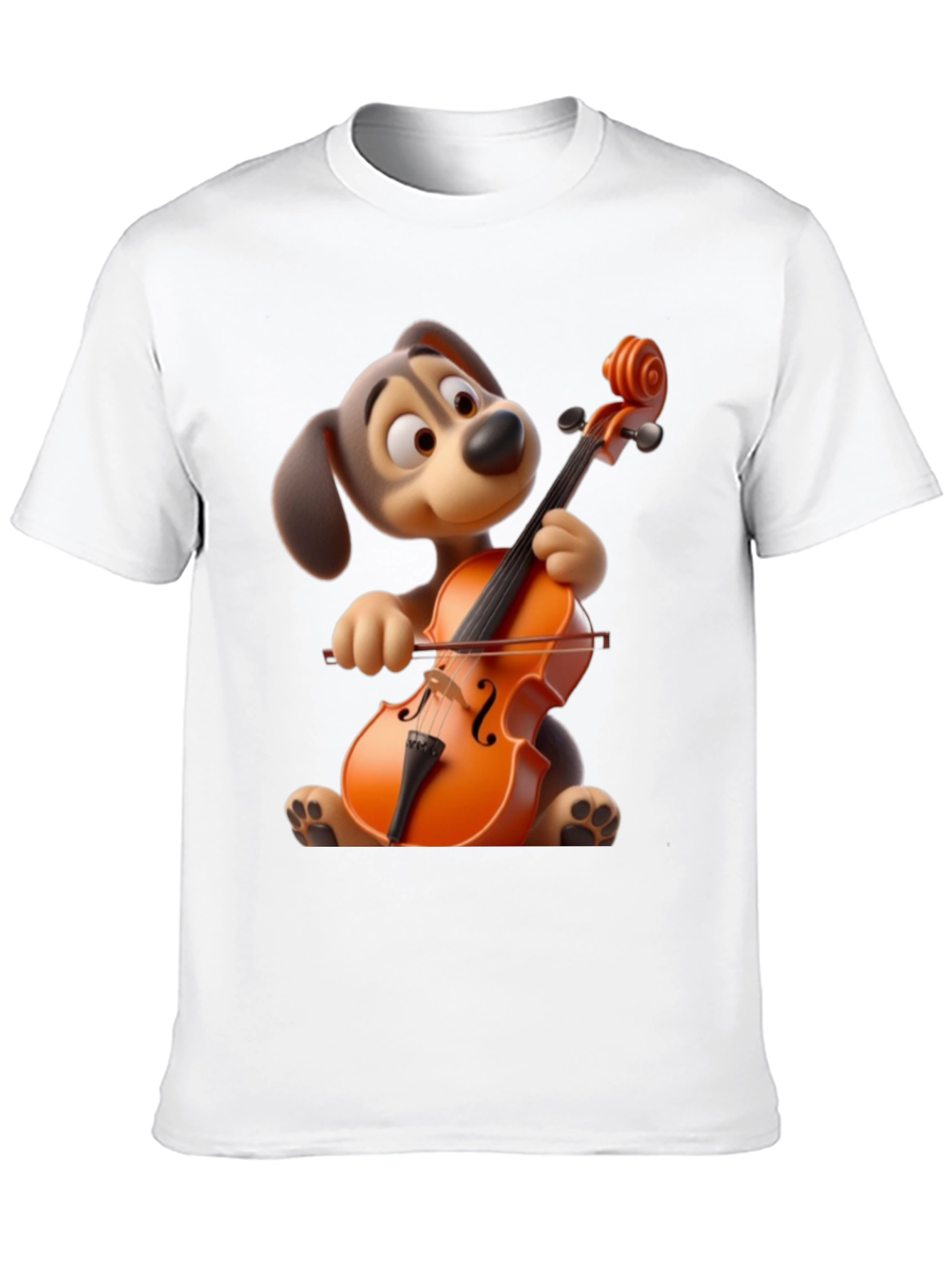Dog Playing Cello Graphic Tee - Cartoon Style
