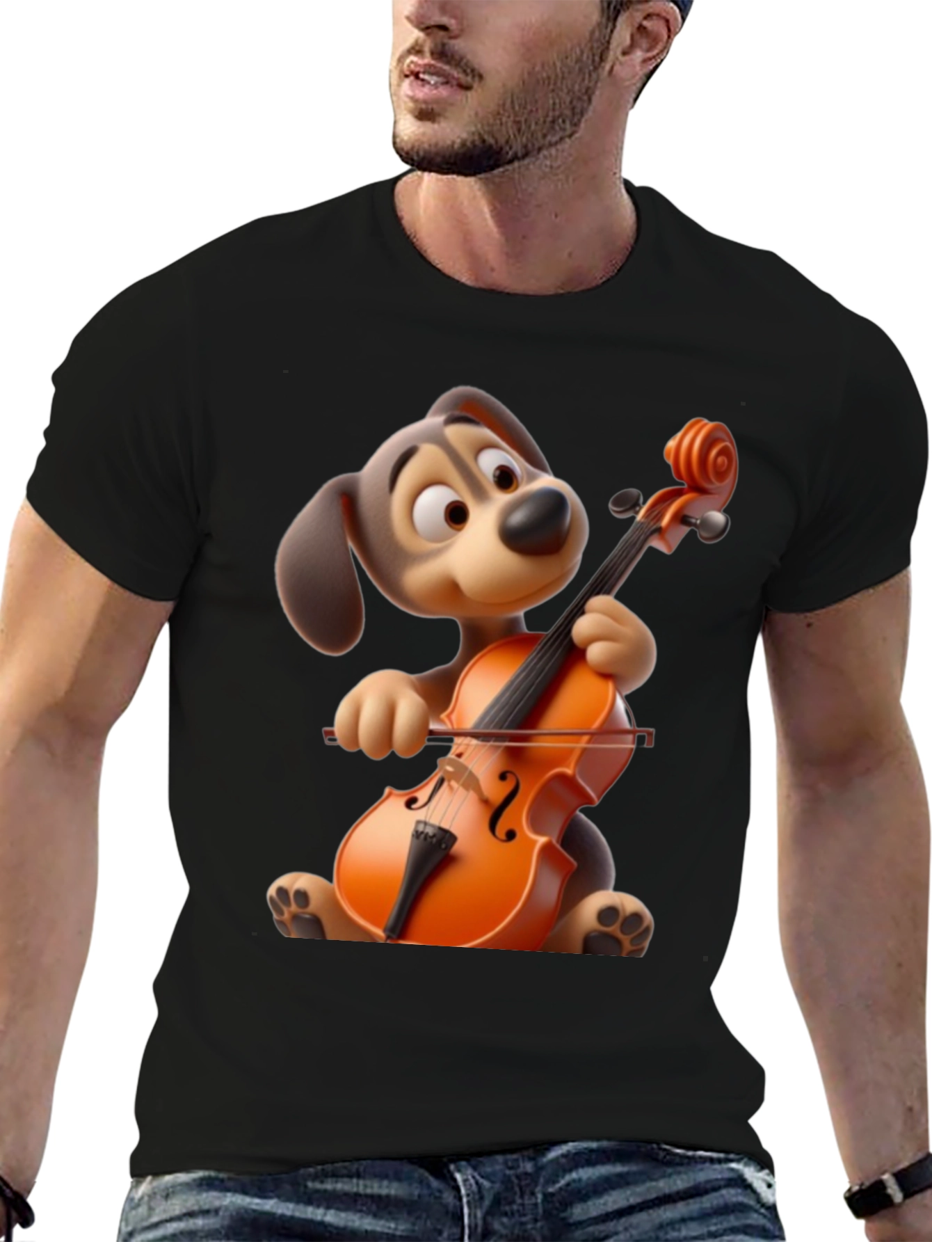 Dog Playing Cello Graphic Tee - Cartoon Style