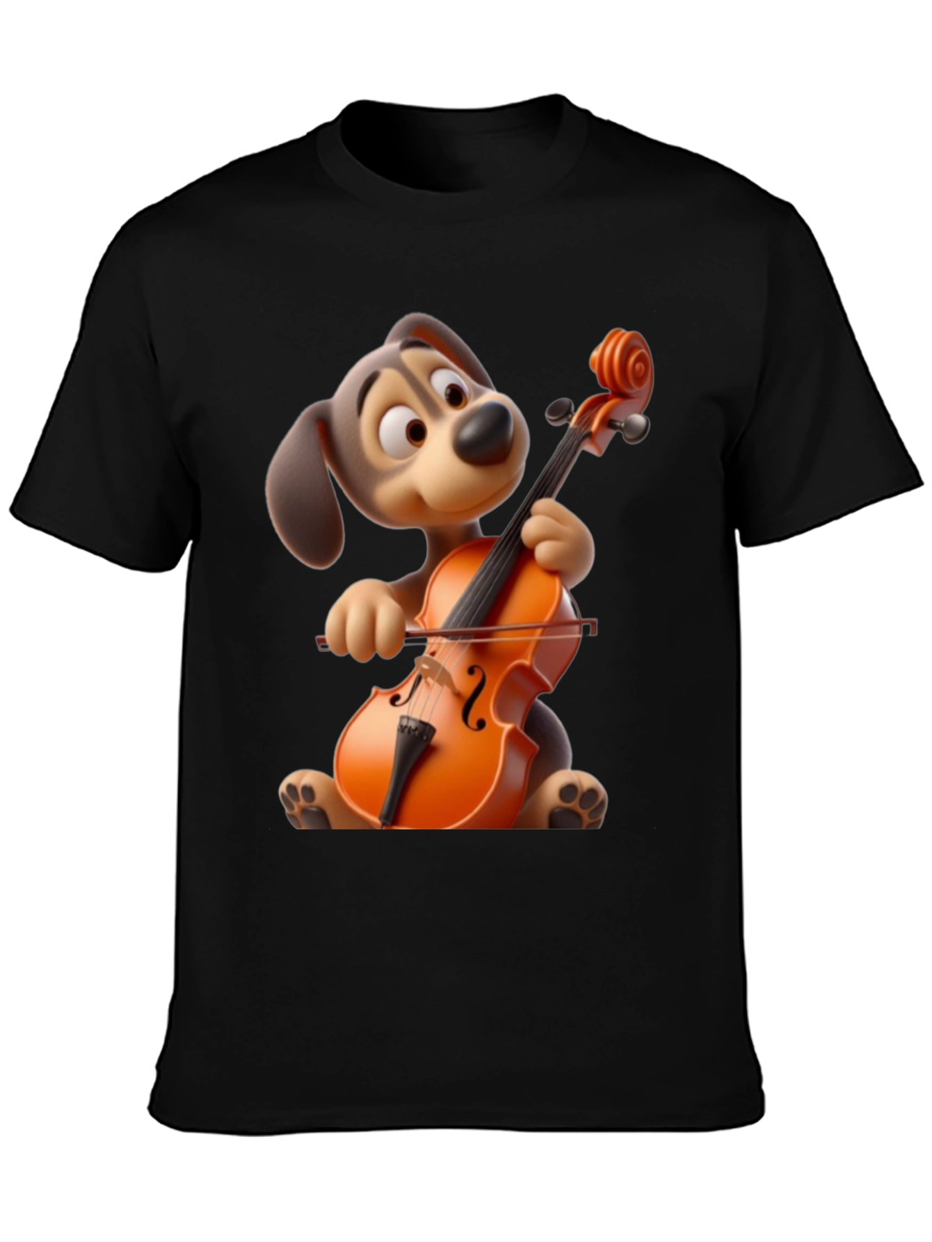 Dog Playing Cello Graphic Tee - Cartoon Style