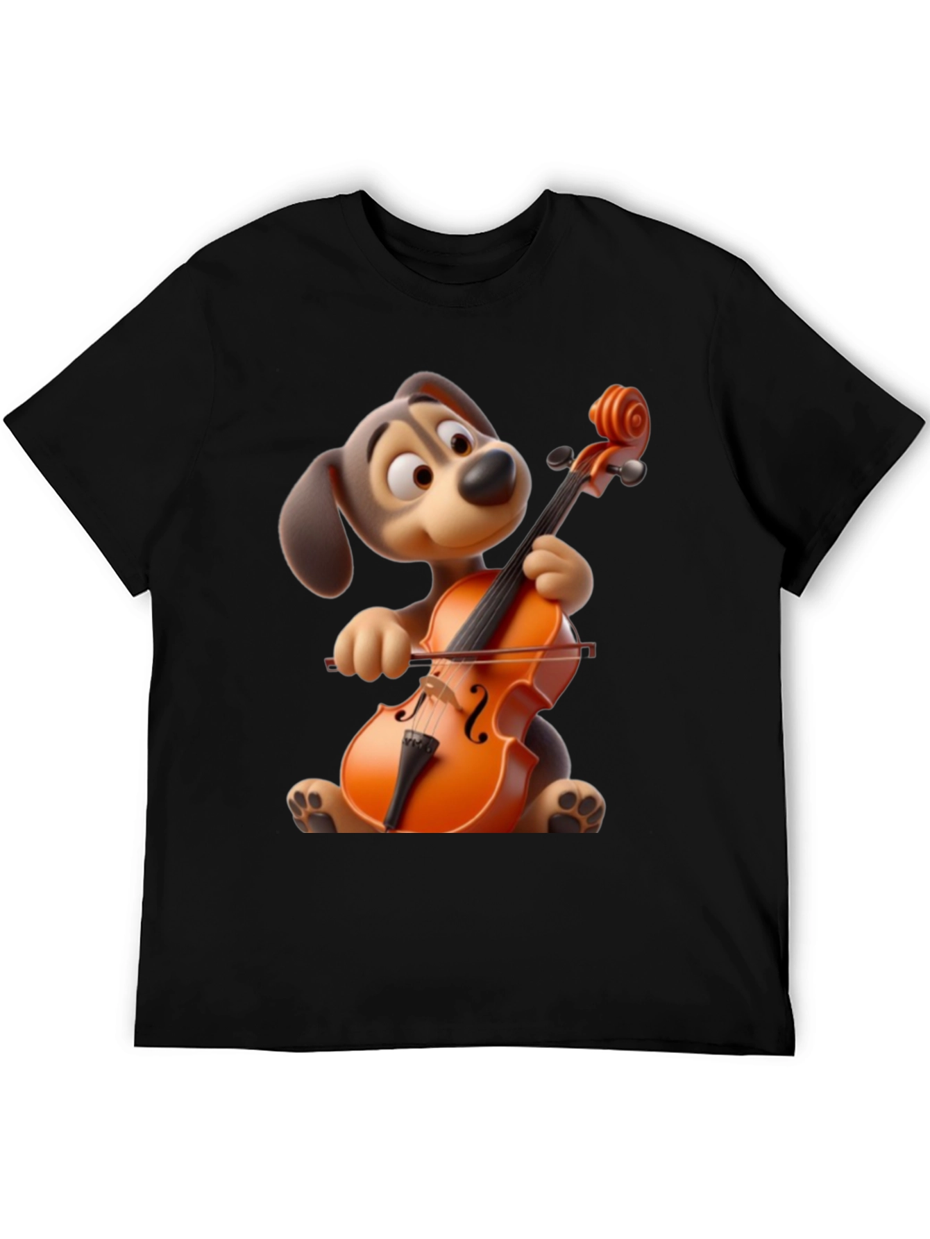 Dog Playing Cello Graphic Tee - Cartoon Style