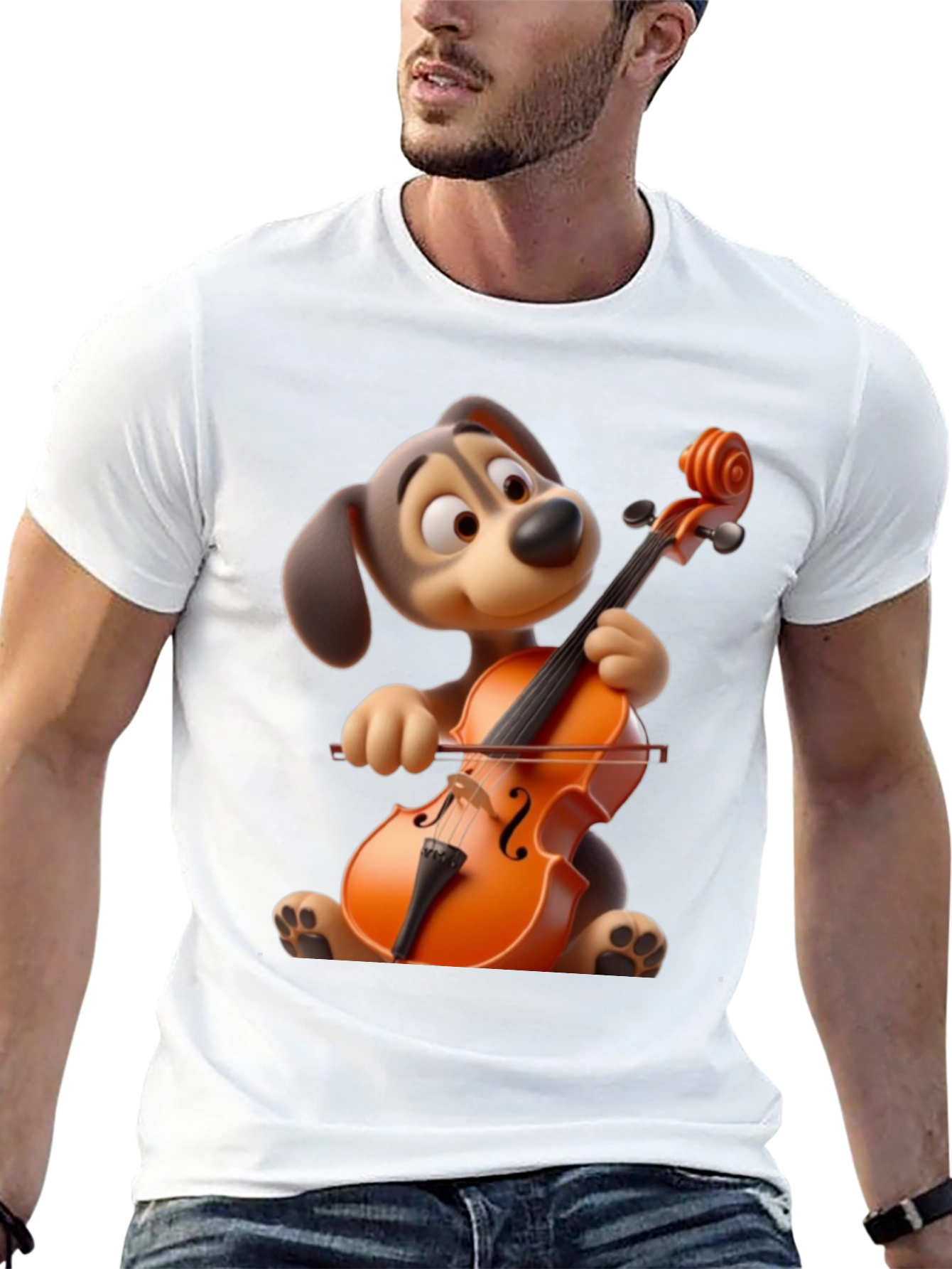 Dog Playing Cello Graphic Tee - Cartoon Style