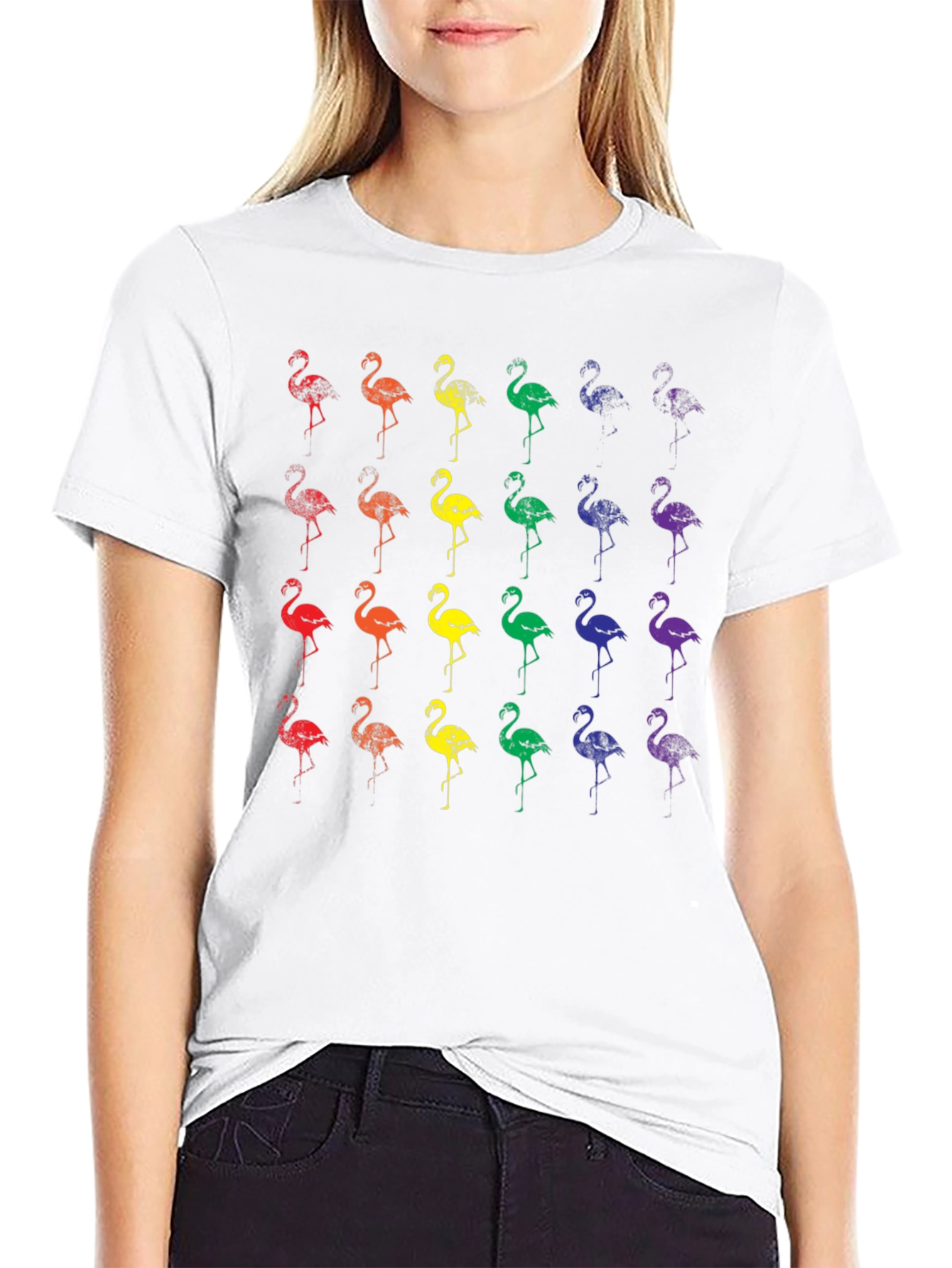 Rainbow Flamingo Graphic T-Shirt - Casual Style