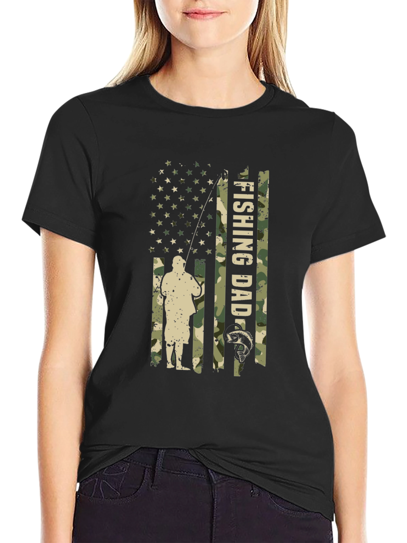 Fishing Dad Camo USA Flag T-Shirt