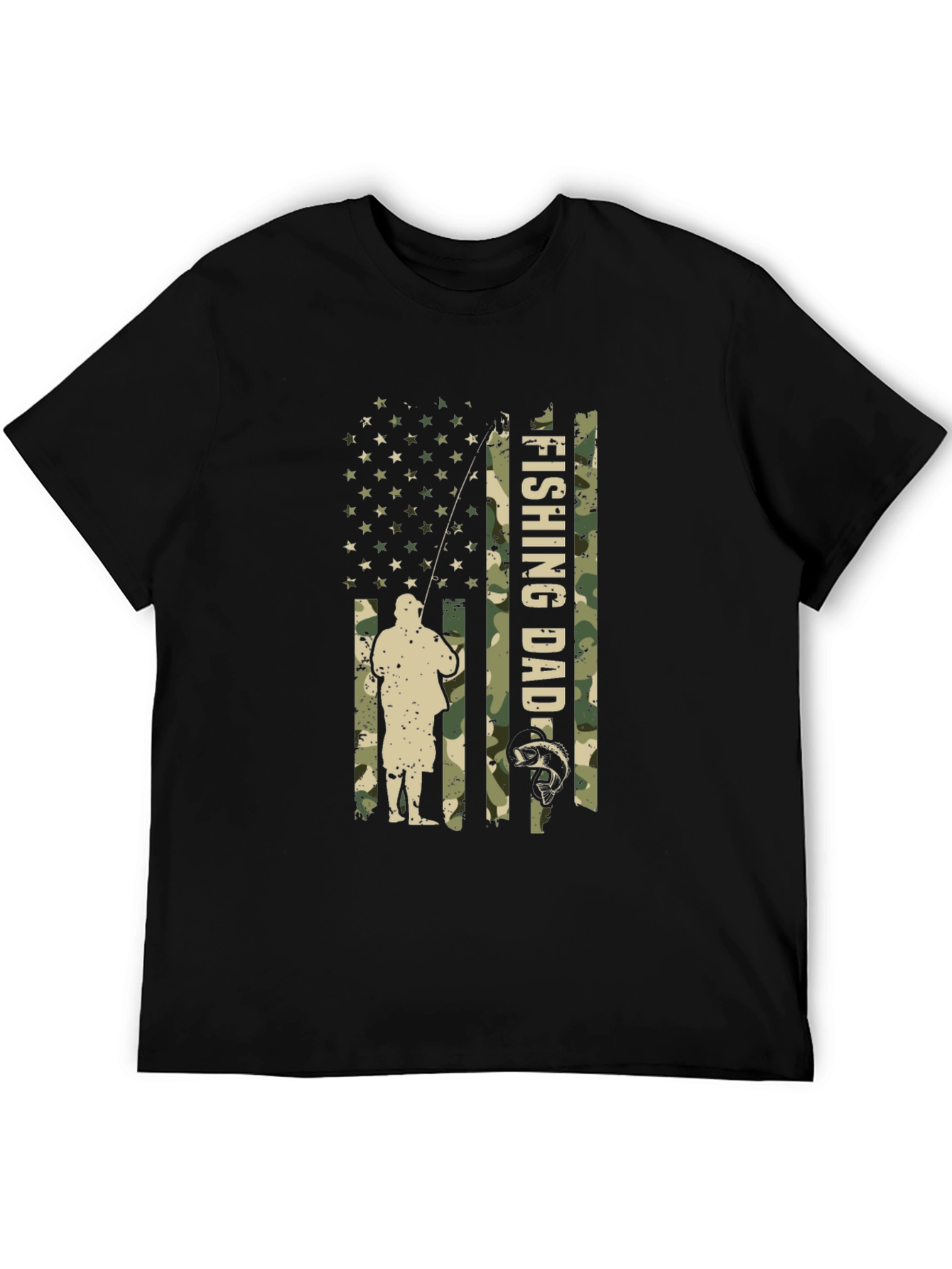 Fishing Dad Camo USA Flag T-Shirt