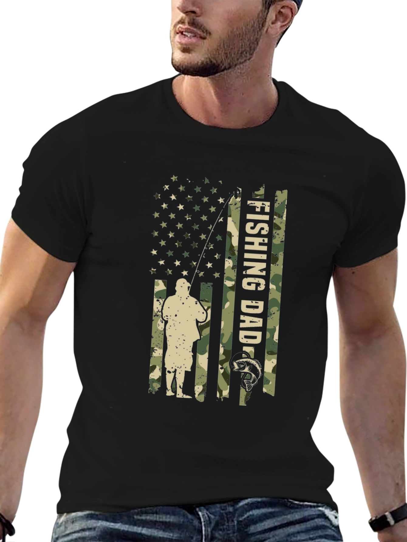 Fishing Dad Camo USA Flag T-Shirt